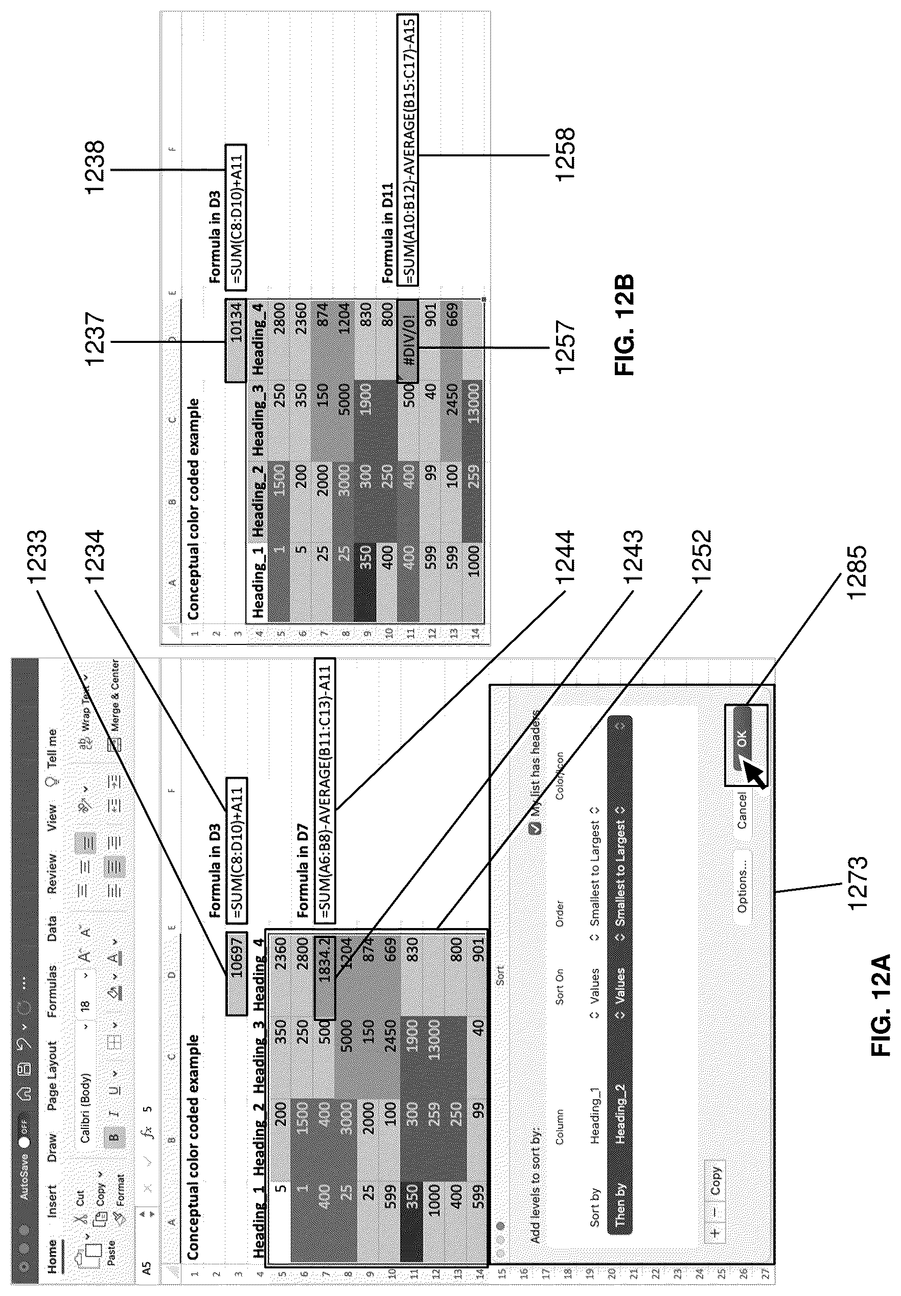 Patent US12321695 Figure 12 – Methods and systems for sorting spreadsheet cells with formulas