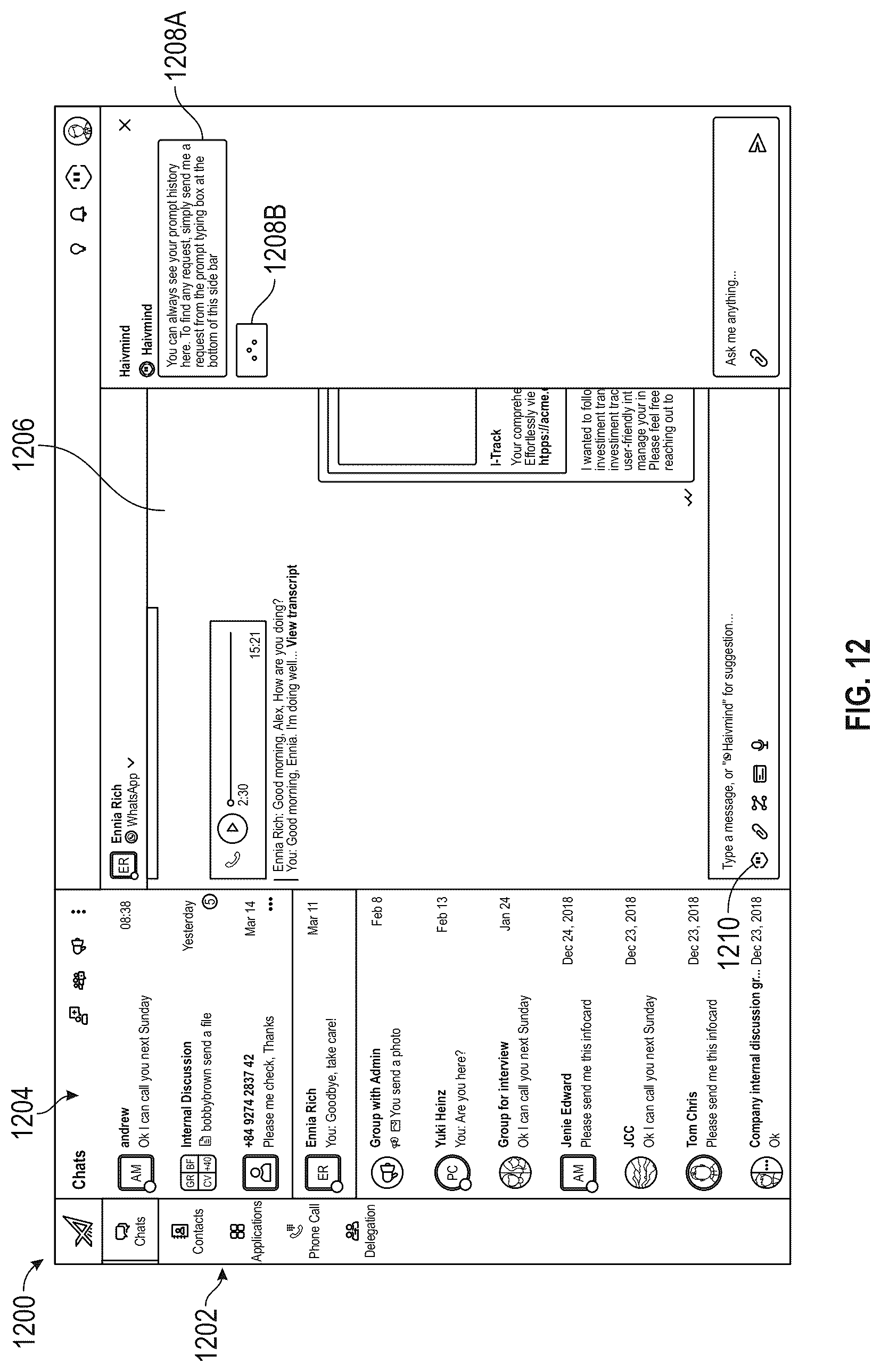 Patent US12321696 Figure 12 – Artificial intelligence enterprise application framework
