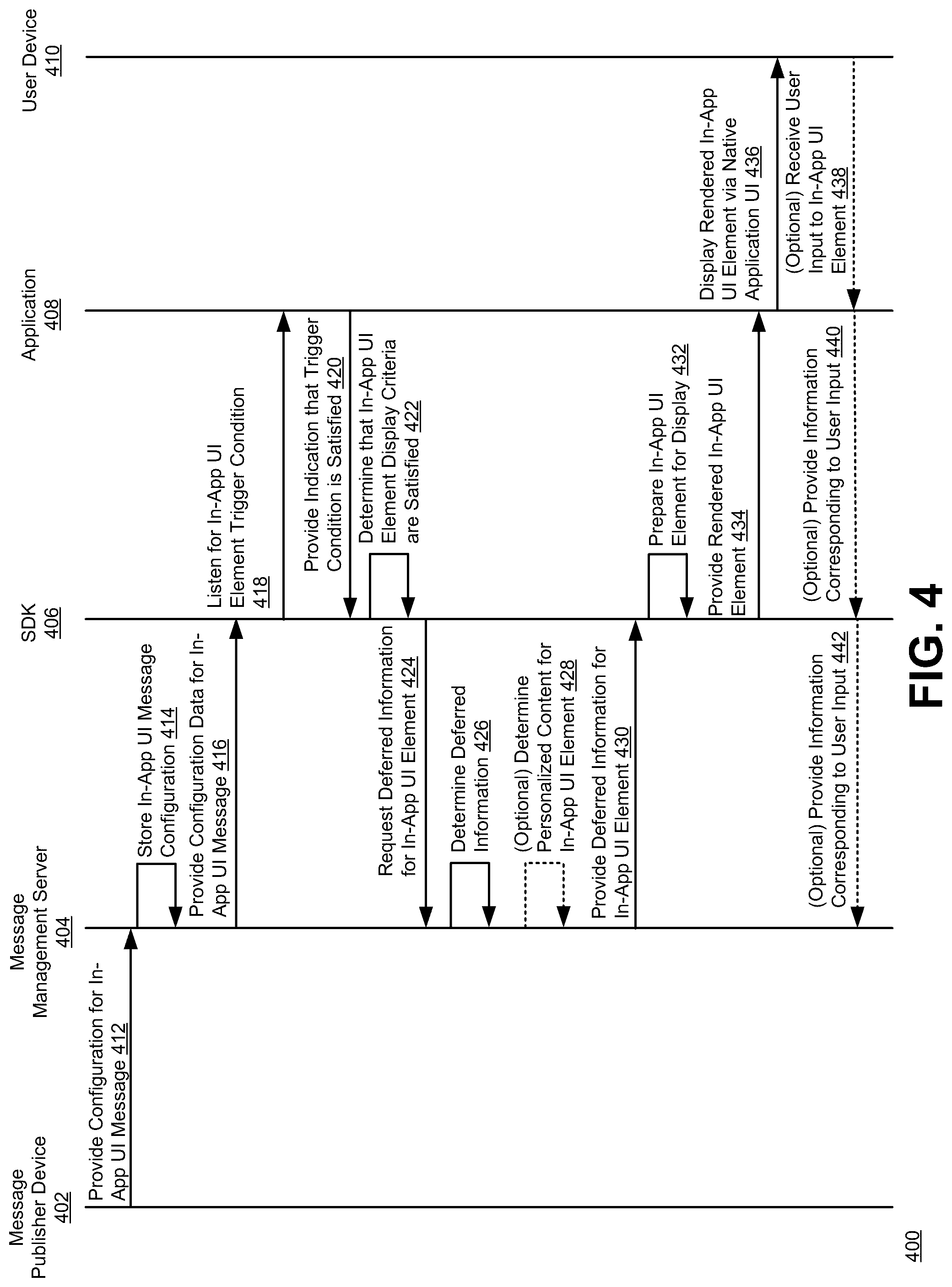 Patent US12321726 Figure 4 – In-application user interface messaging