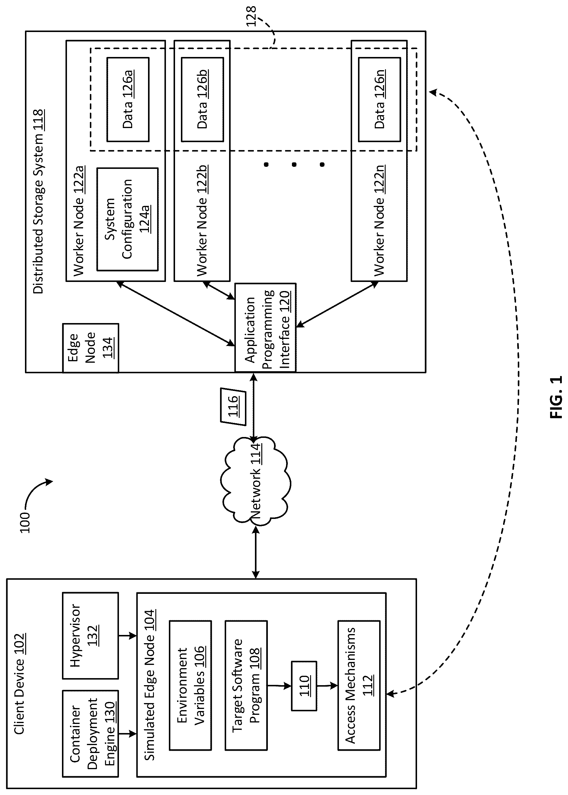 Patent US12321796 Figure 1 – Client device with simulated edge node for accessing a distributed storage system