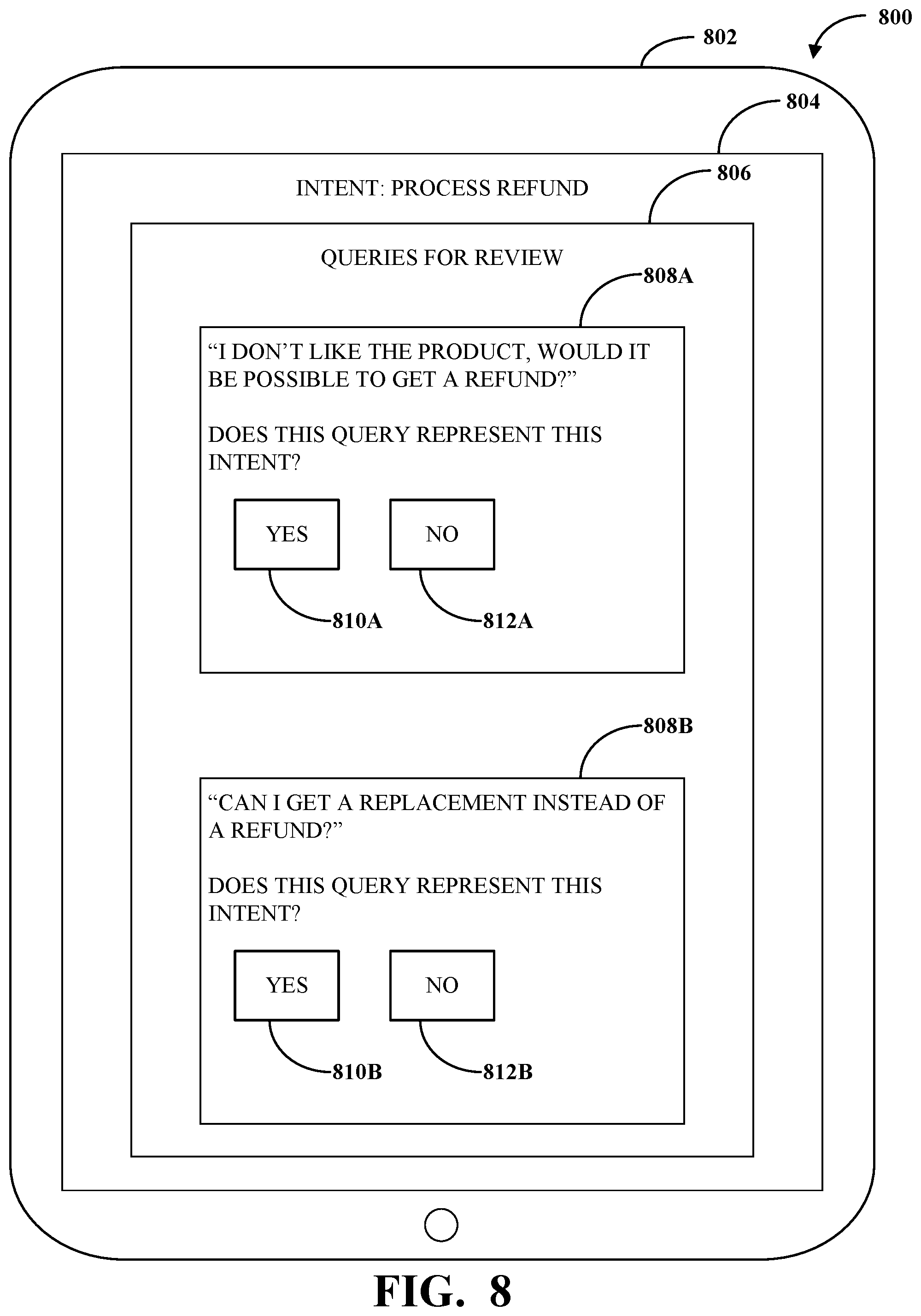 Patent US12321830 Figure 8 – Machine learning for intent matching engine