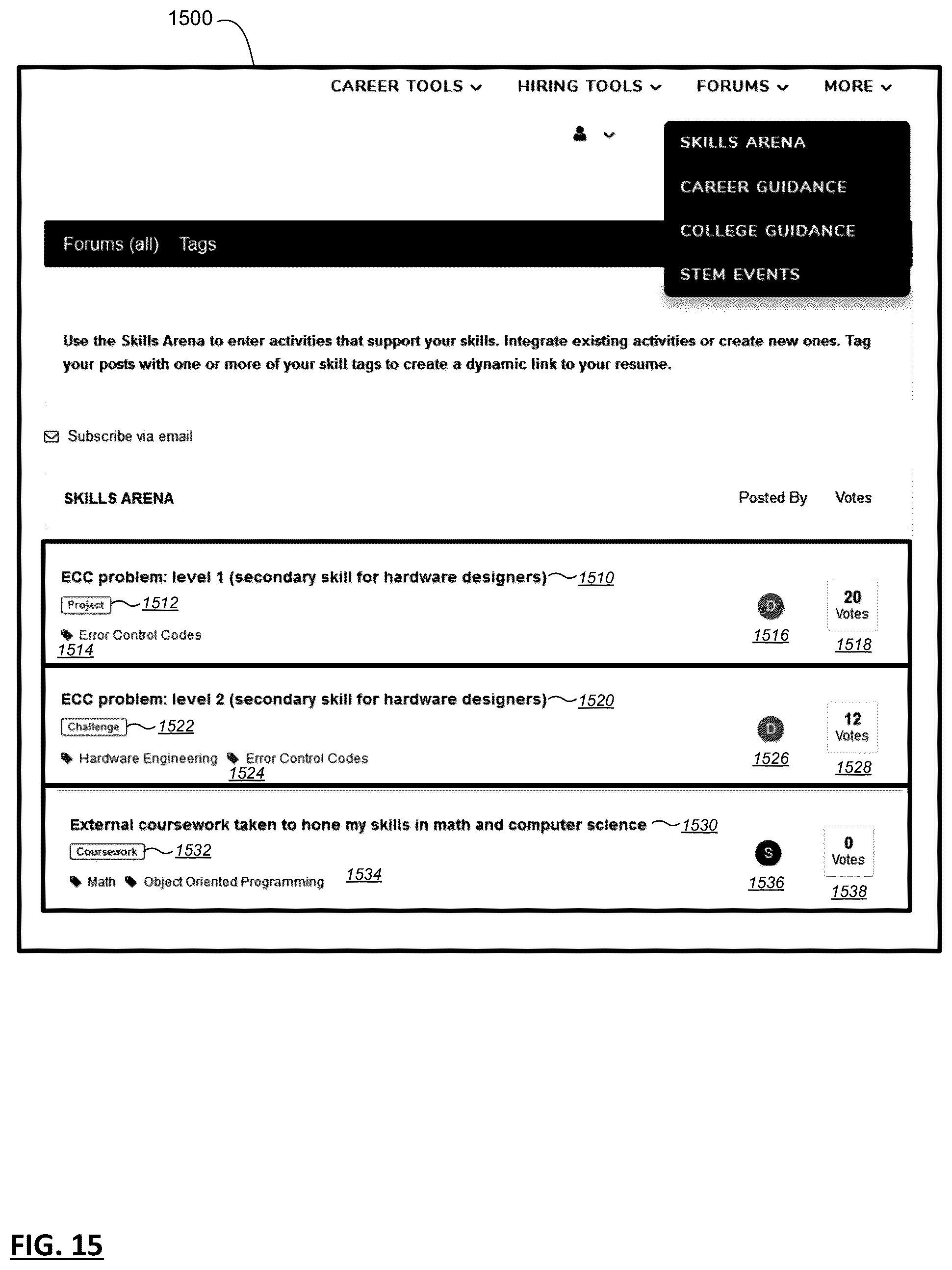 Patent US12321898 Figure 15 – System and method for generating skill-centric online resumes with verifiable skills