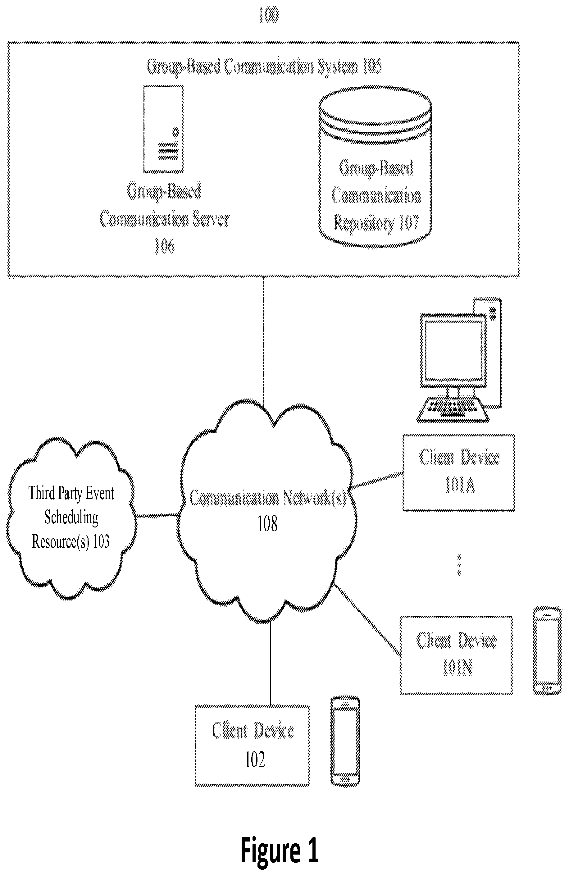 Patent US12321899 Figure 1 – Aggregating an event occurrence feedback report within a group-based communication system
