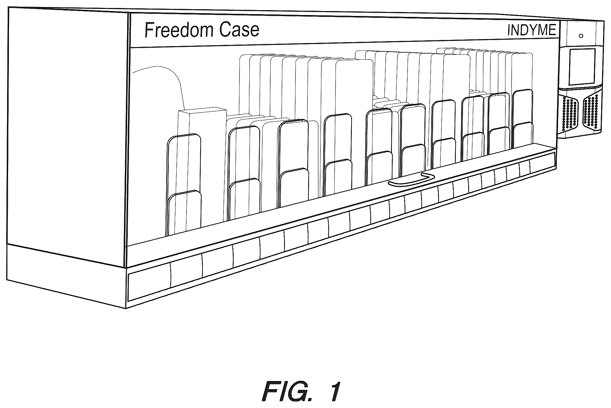 Patent US12321953 Figure 1 – System providing self-service access to locked merchandise