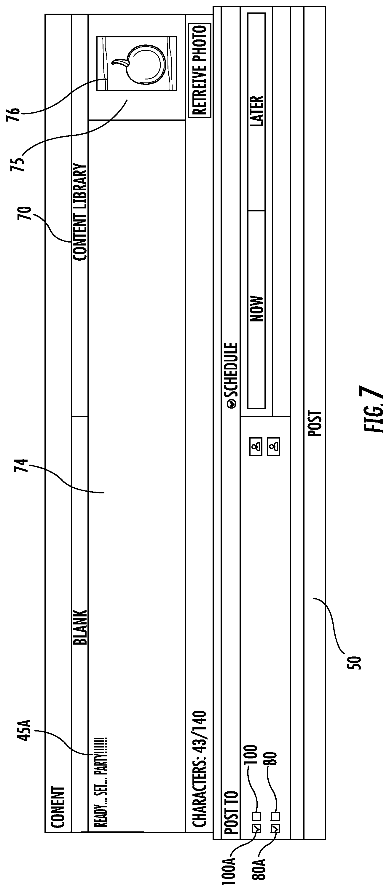 Patent US12321962 Figure 7 – Computer store of posts for posting to user webpages of social networking services from a content provider for expanding commercial advertising at the user webpages