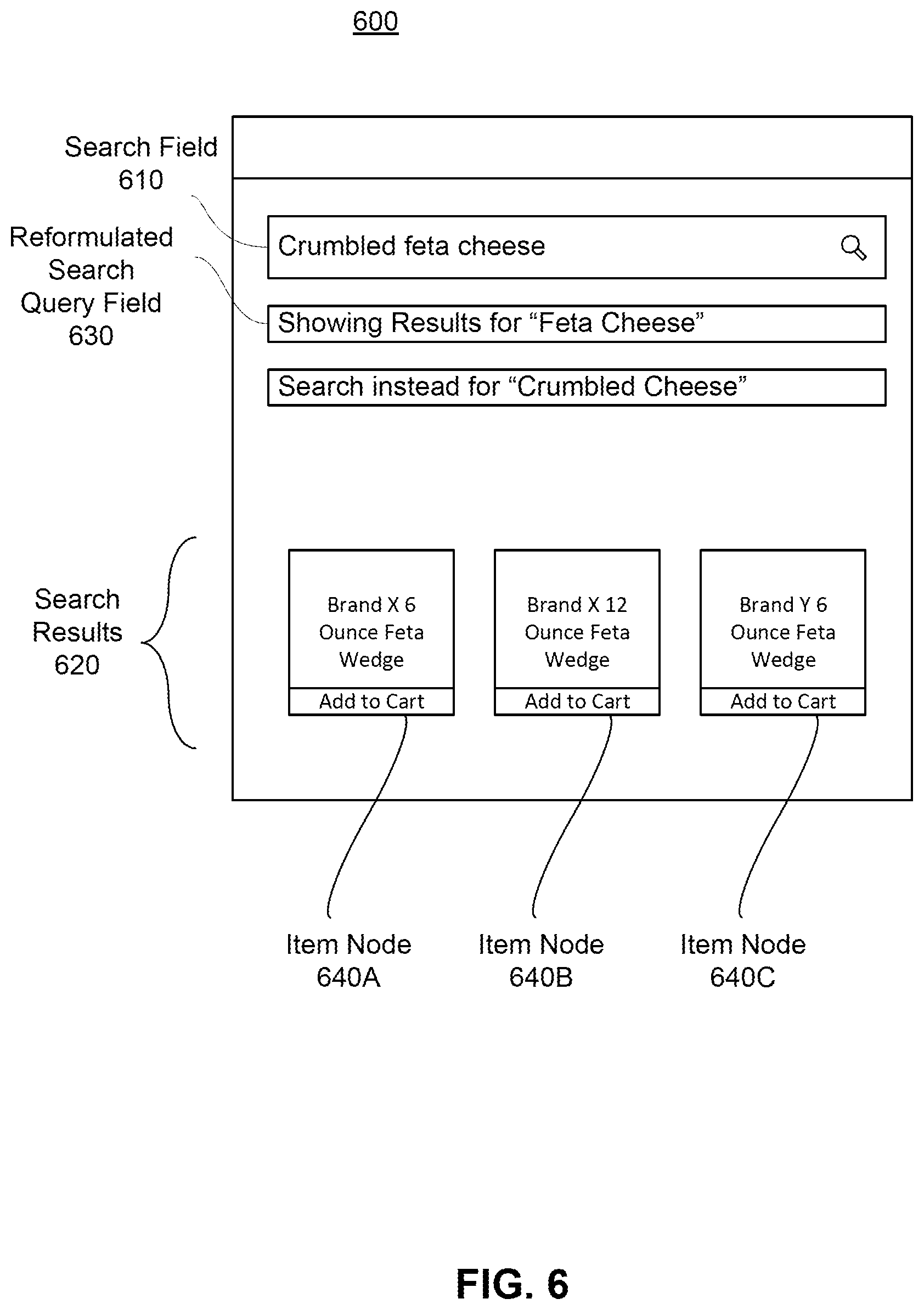 Patent US12321972 Figure 6 – Query reformulations for an item graph