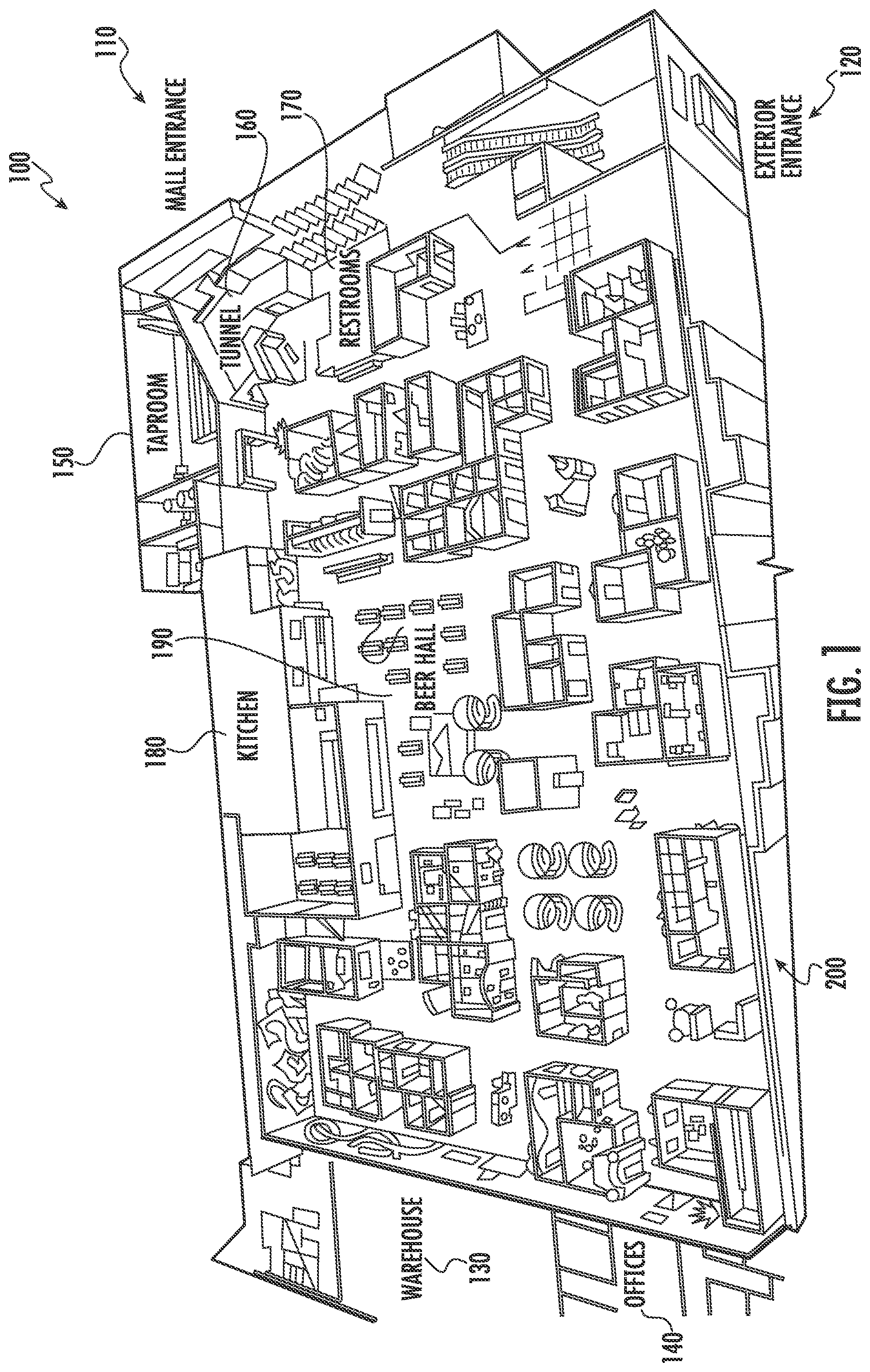 Patent US12322019 Figure 1 – Systems and methods for providing physical challenge games