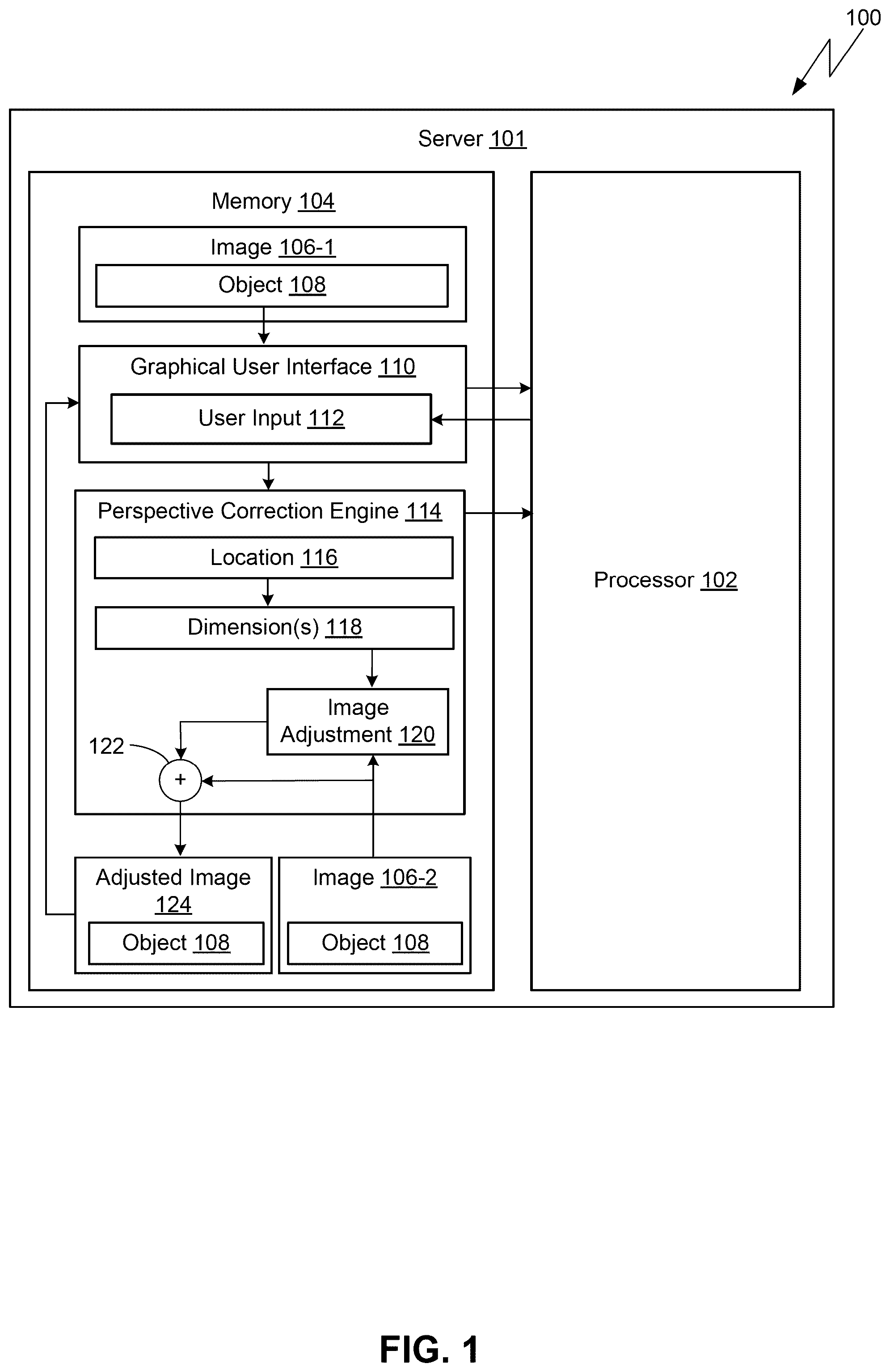 Patent US12322035 — Three-dimensional perspective correction — Figure 1