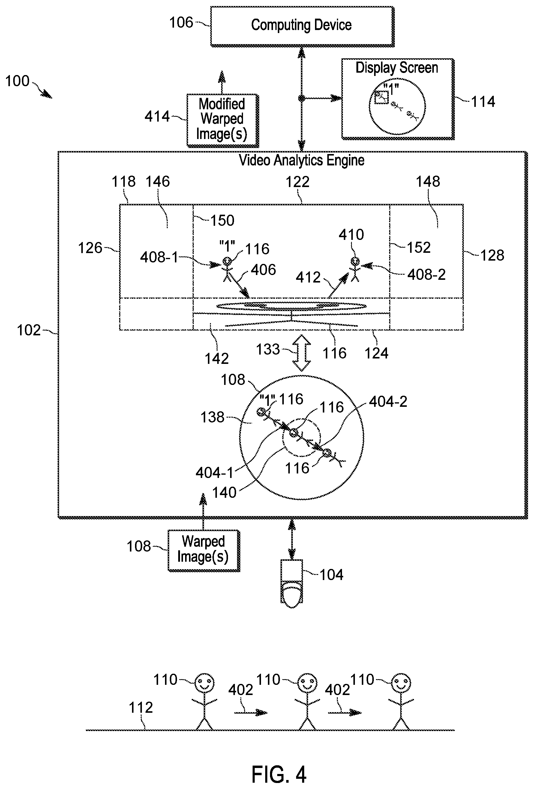 Patent US12322075 Figure 4 – Device, method and system for identifying objects in warped images from a fisheye camera