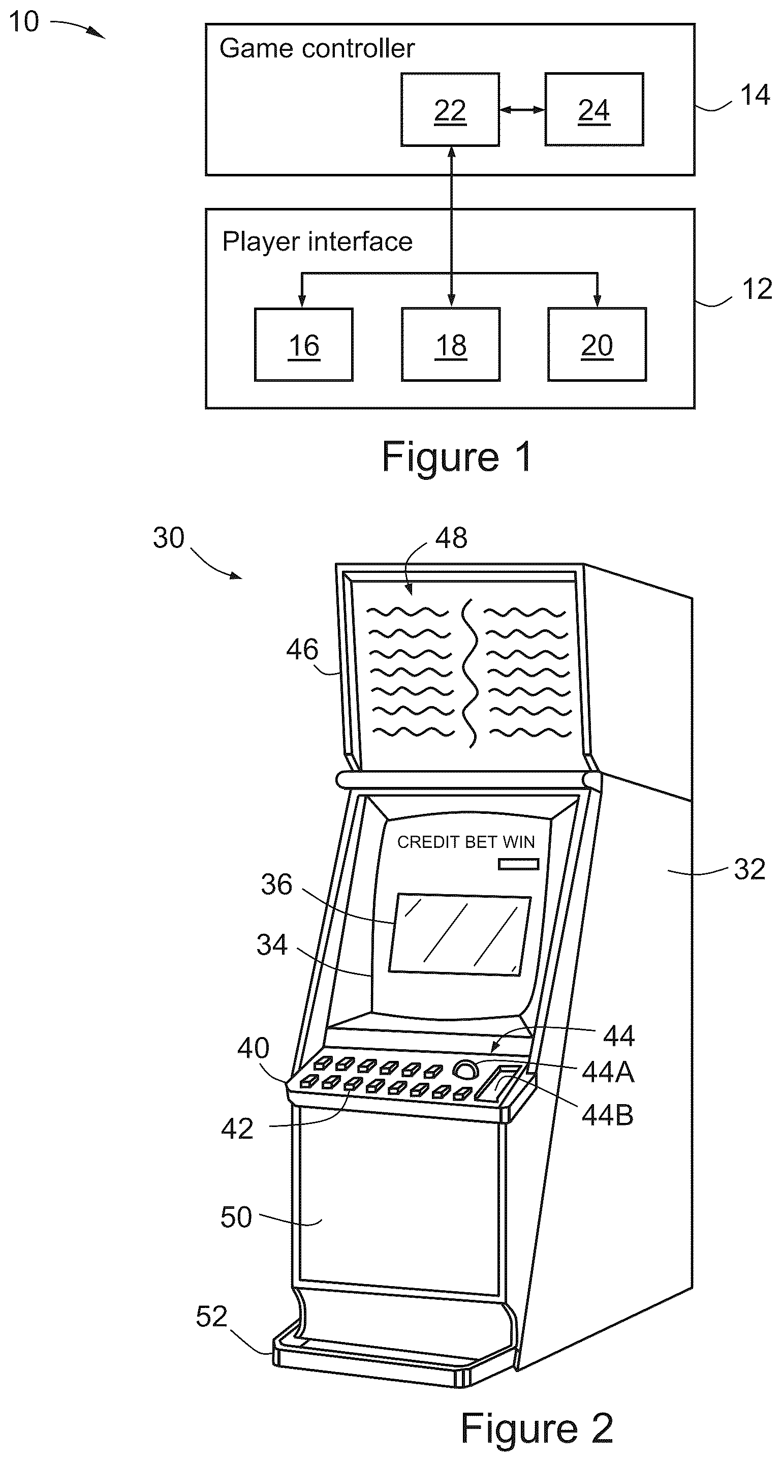 Patent US12322239 Figure 1 – Electronic gaming system and method of providing a feature game with replaced reels