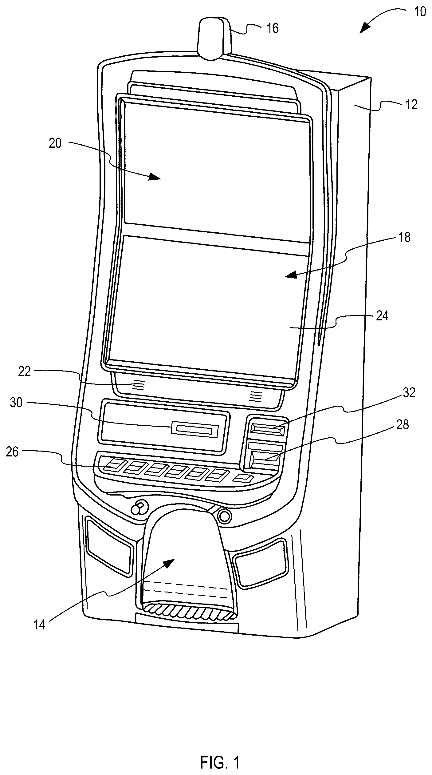 Patent US12322253 Figure 1 – Gaming machine with hierarchical collector feature