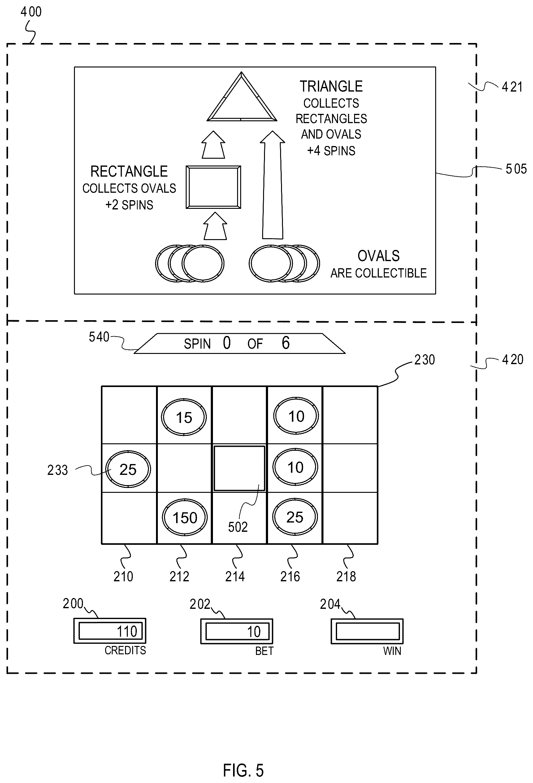 Patent US12322253 Figure 5 – Gaming machine with hierarchical collector feature