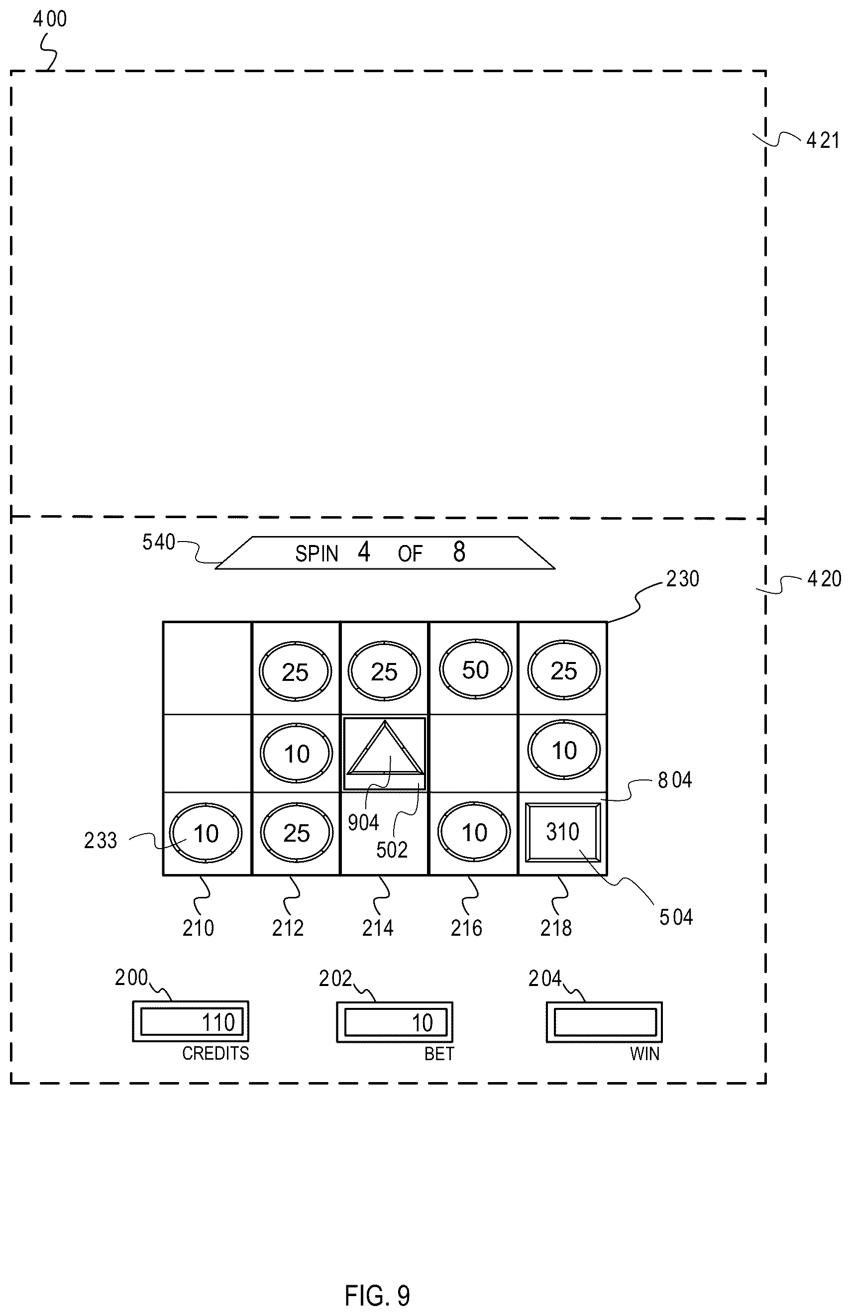 Patent US12322253 Figure 9 – Gaming machine with hierarchical collector feature