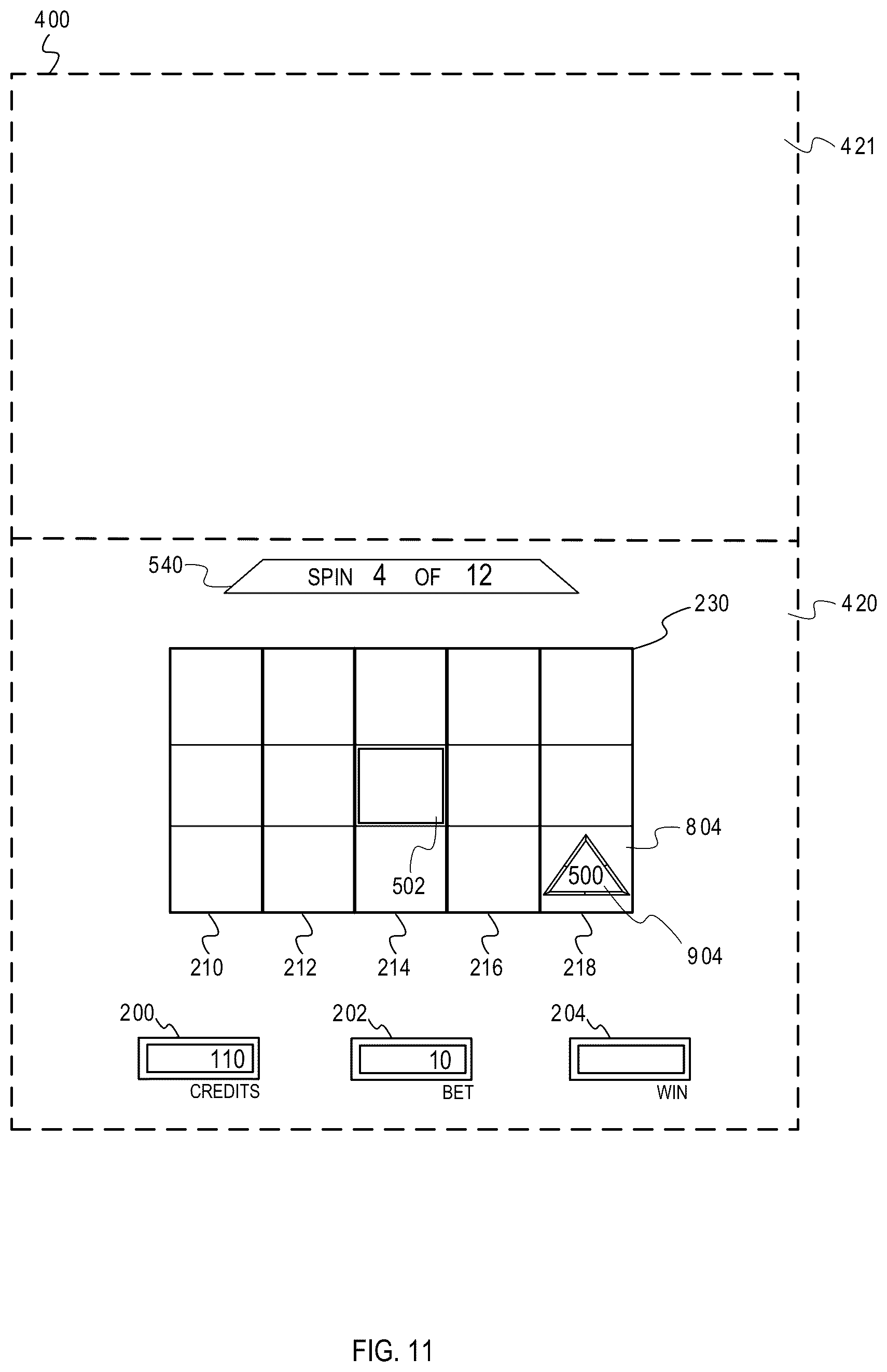 Patent US12322253 Figure 11 – Gaming machine with hierarchical collector feature