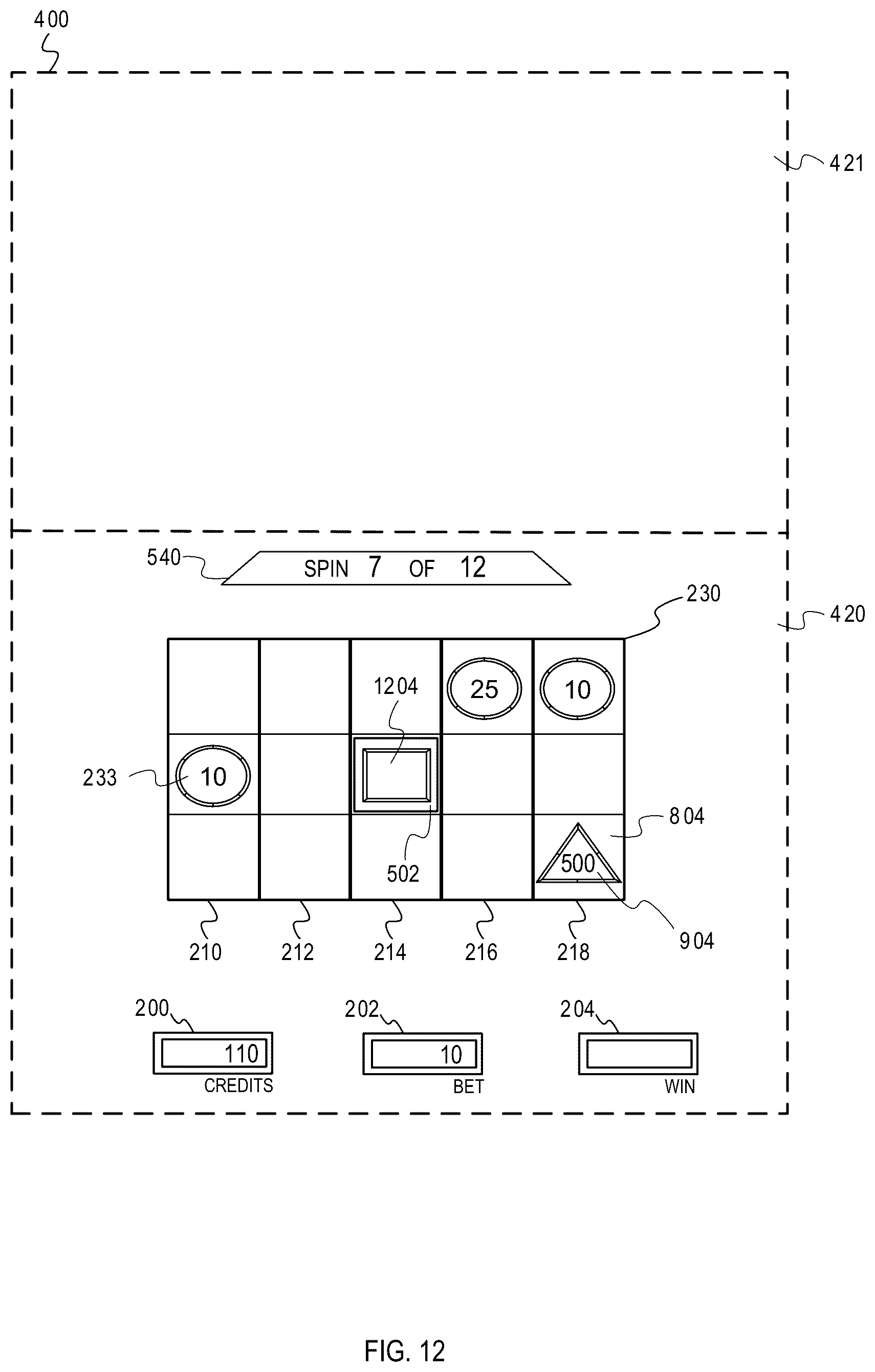 Patent US12322253 Figure 12 – Gaming machine with hierarchical collector feature
