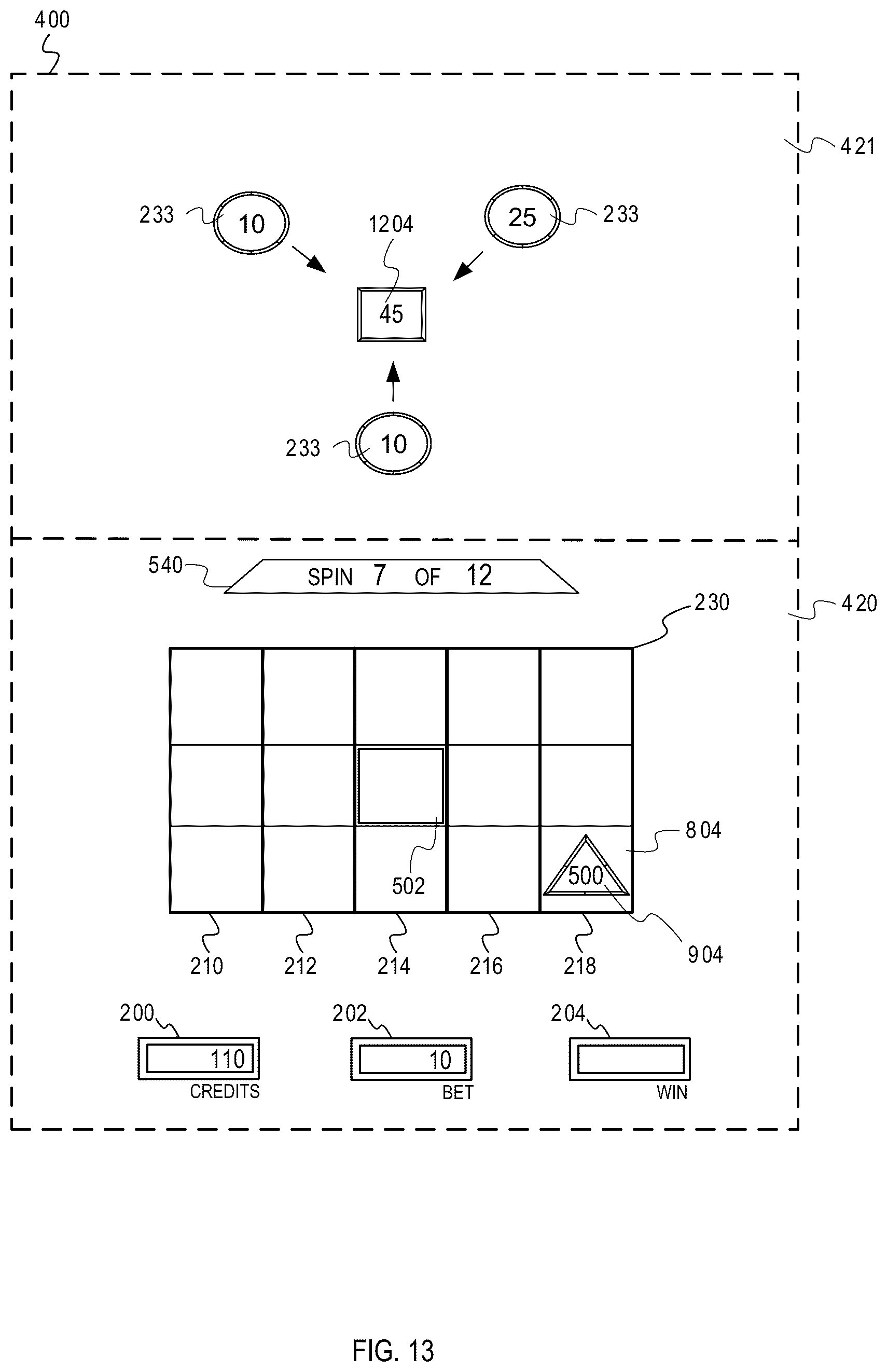 Patent US12322253 Figure 13 – Gaming machine with hierarchical collector feature