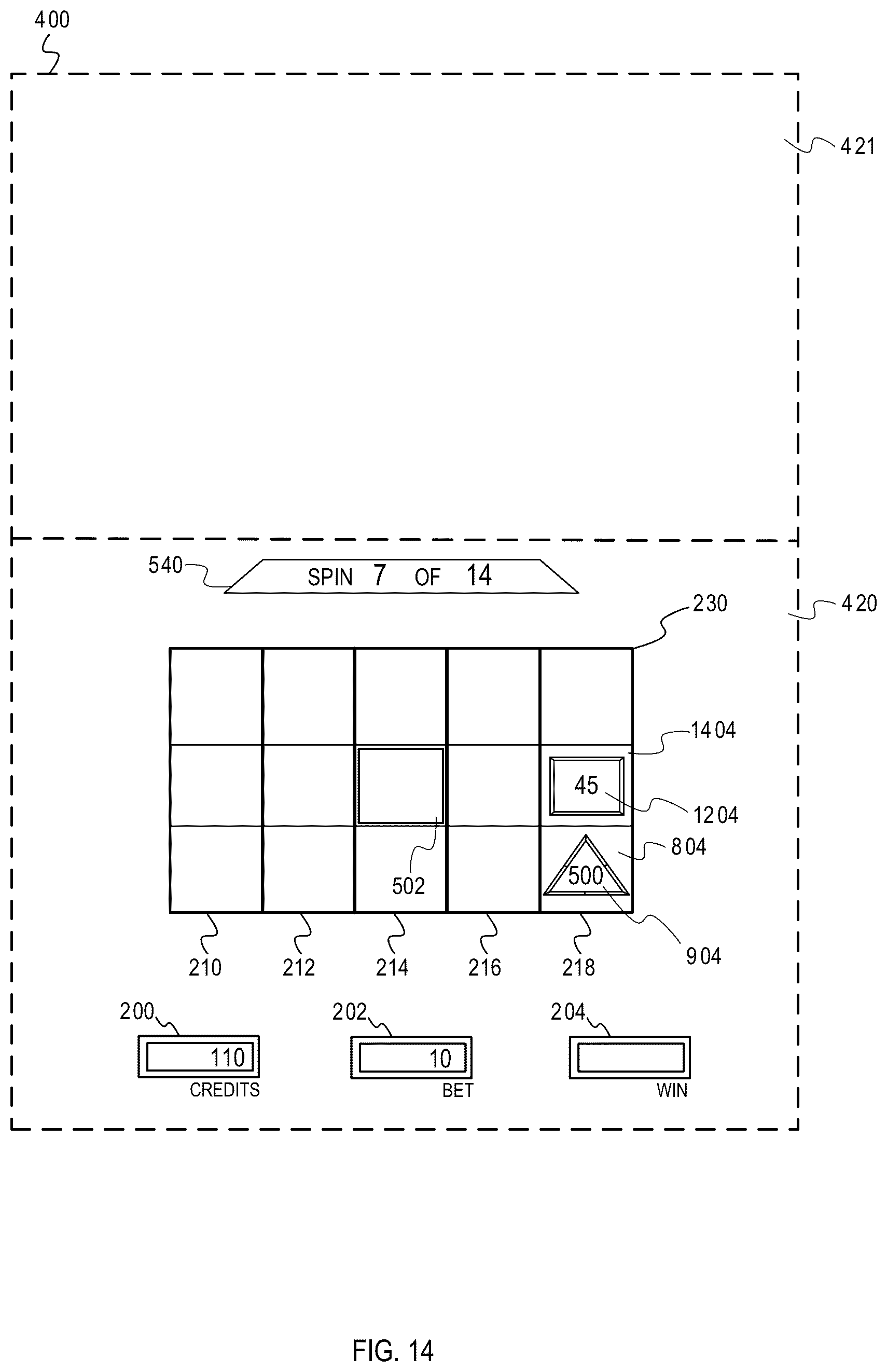 Patent US12322253 Figure 14 – Gaming machine with hierarchical collector feature