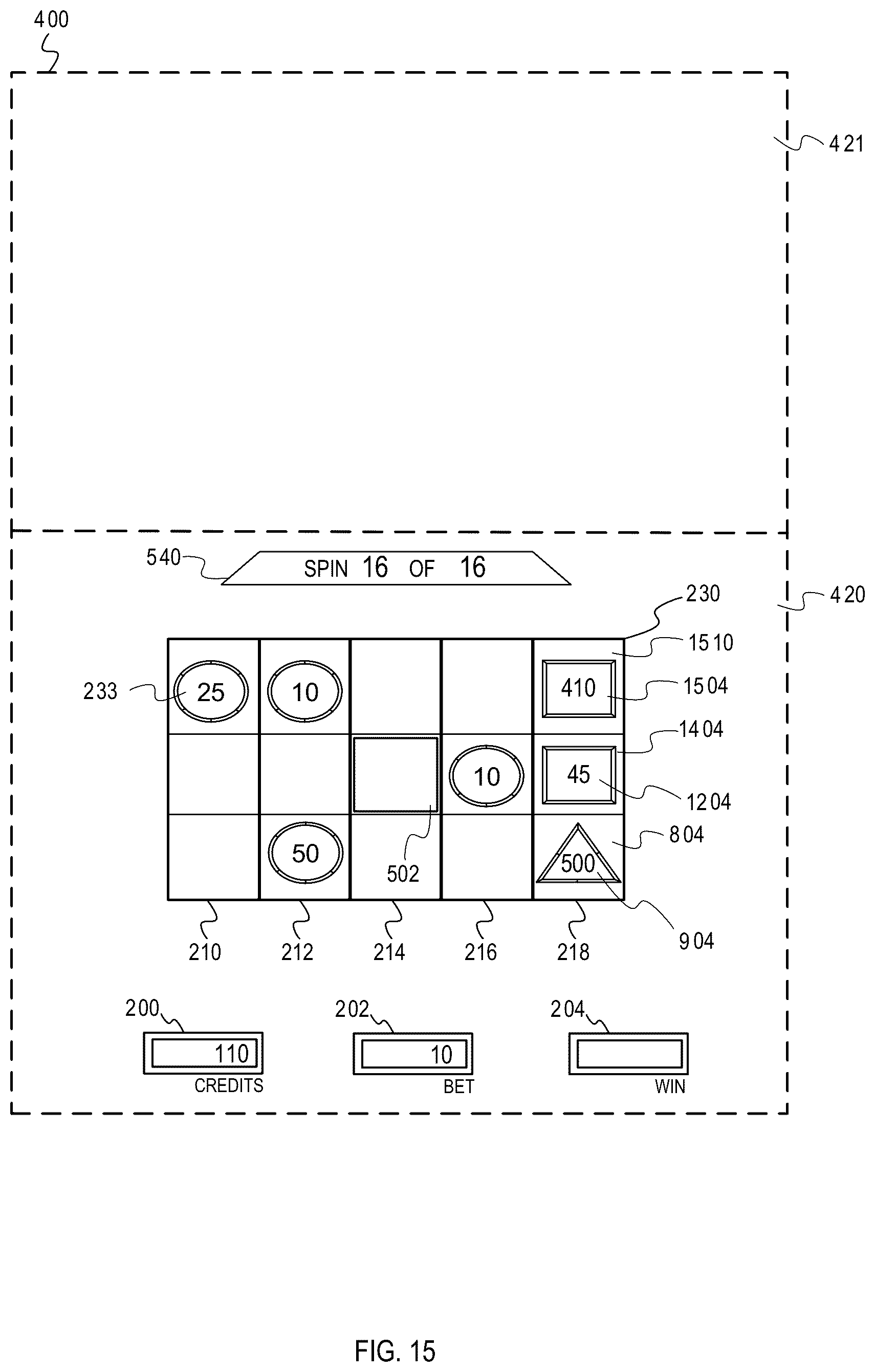 Patent US12322253 Figure 15 – Gaming machine with hierarchical collector feature