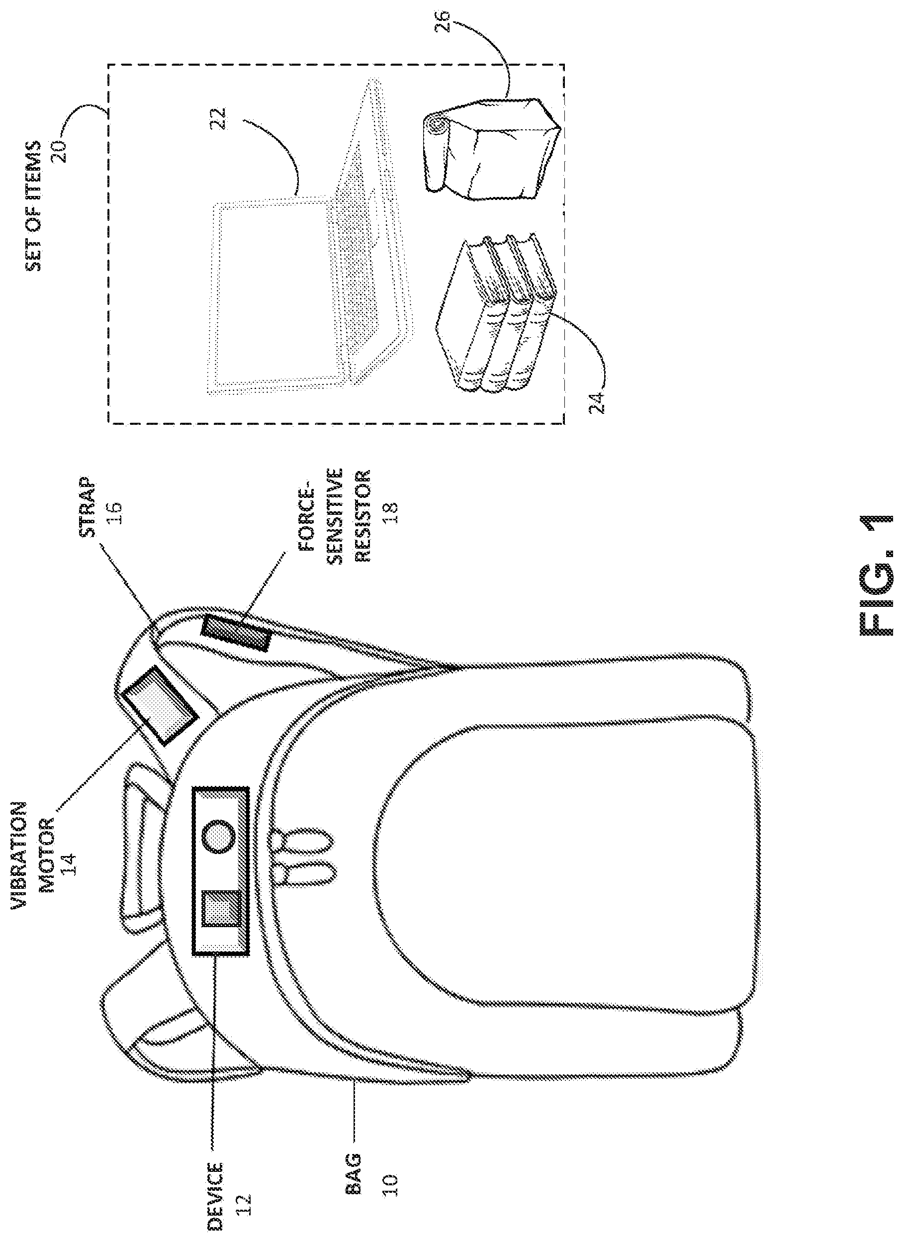 Patent US12322271 — Device for notifying user about missing items from a bag — Figure 1