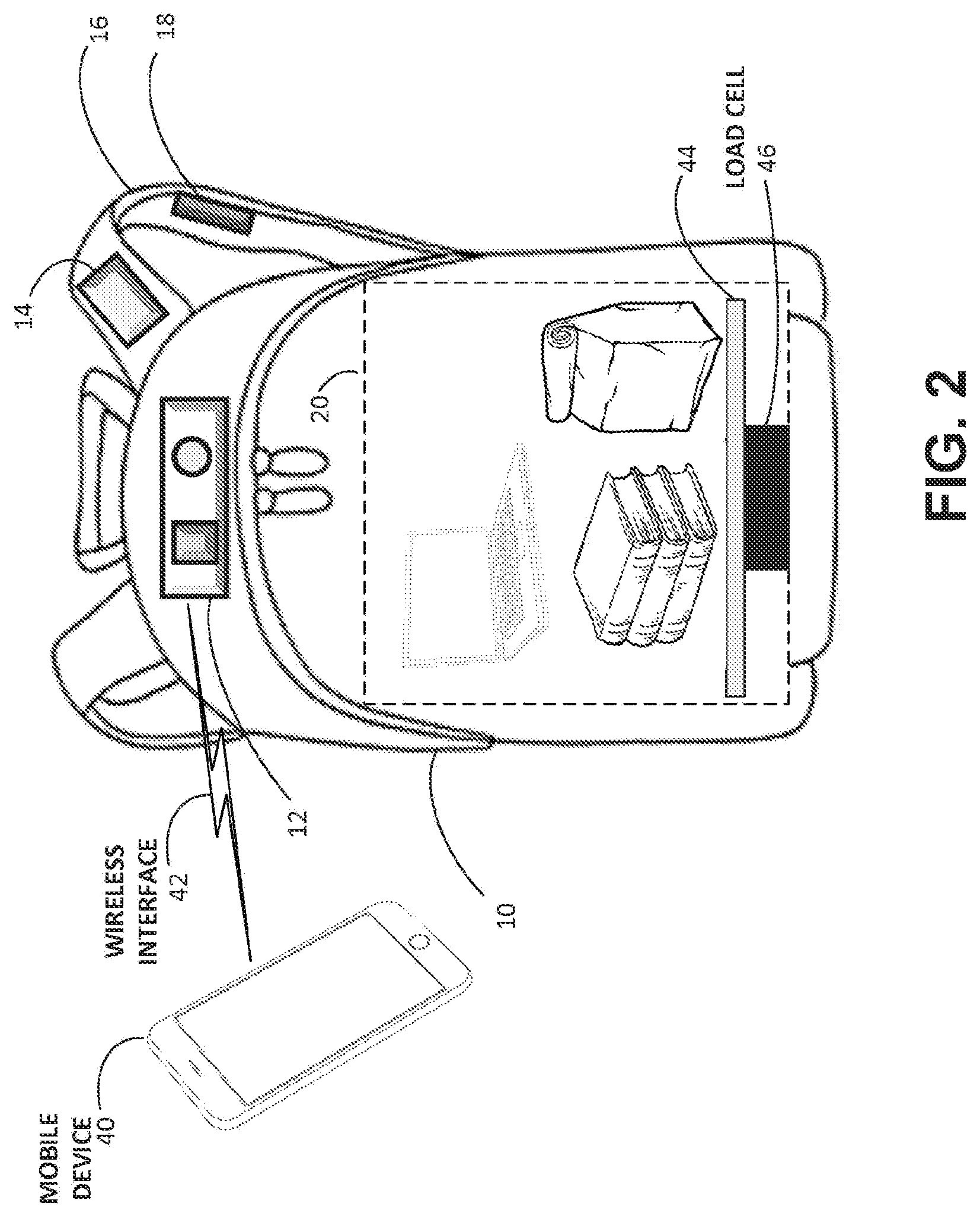 Patent US12322271 Figure 2 – Device for notifying user about missing items from a bag