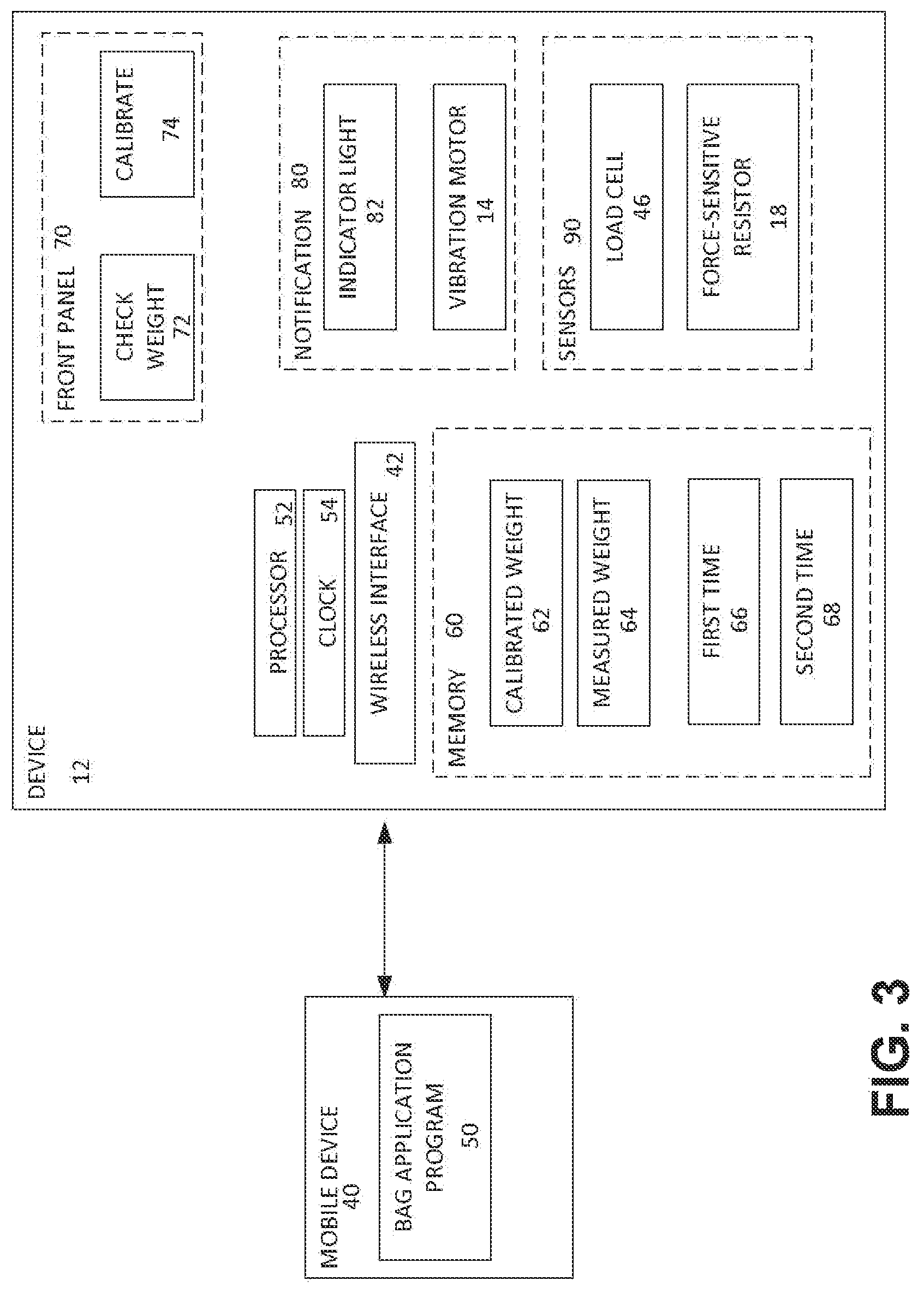 Patent US12322271 Figure 3 – Device for notifying user about missing items from a bag