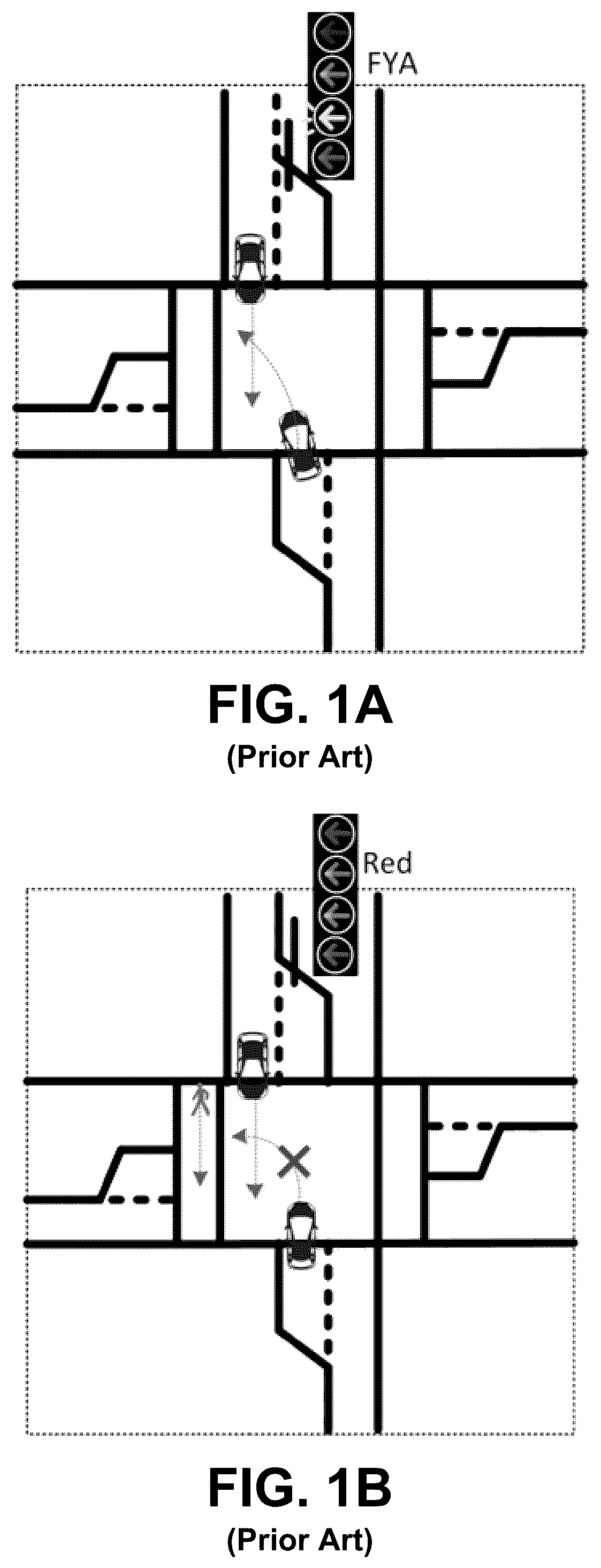 Patent US12322287 Figure 1 – Systems and methods for controlling the flashing yellow left turn signal at traffic intersections to improve pedestrian safety