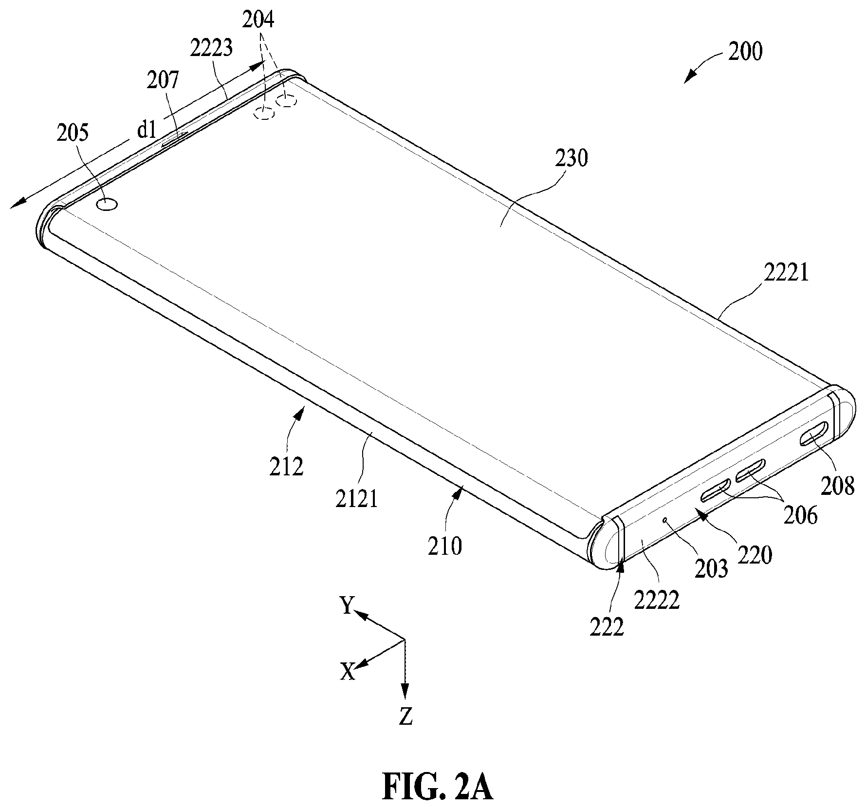 Patent US12322309 Figure 2 – Electronic device with flexible display