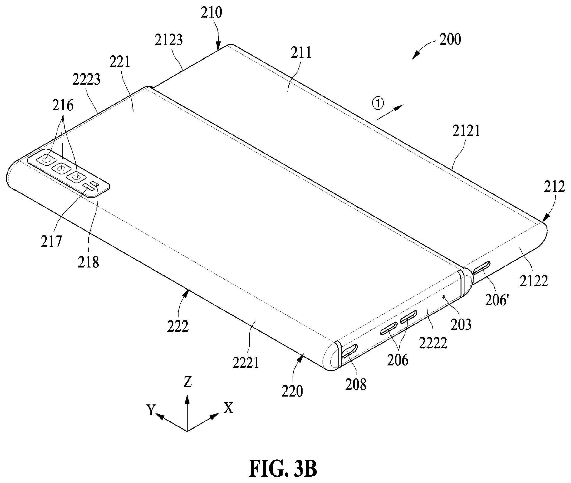 Patent US12322309 Figure 5 – Electronic device with flexible display