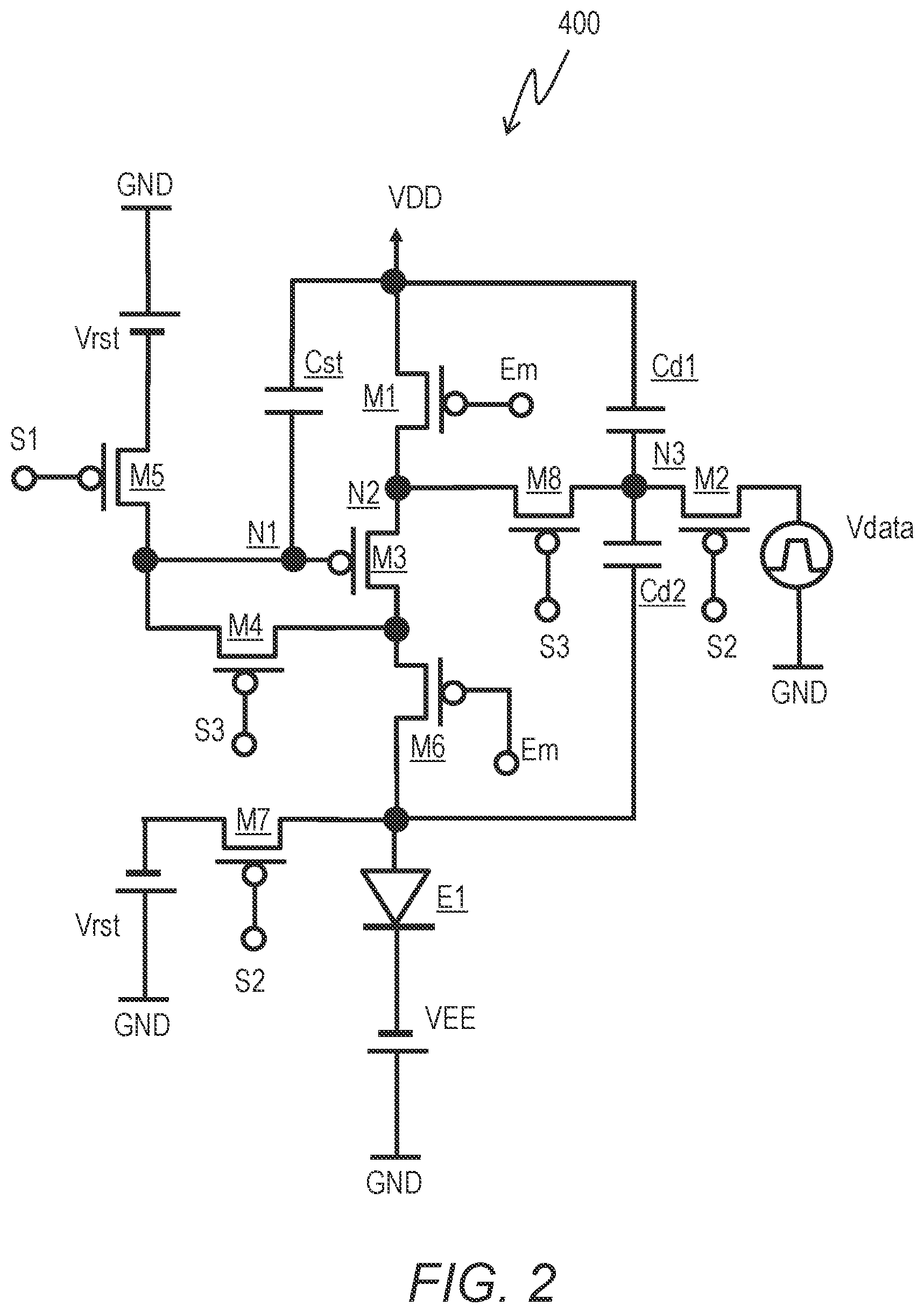 Patent US12322332 Figure 2 – Pixel circuit configured to control light-emitting element