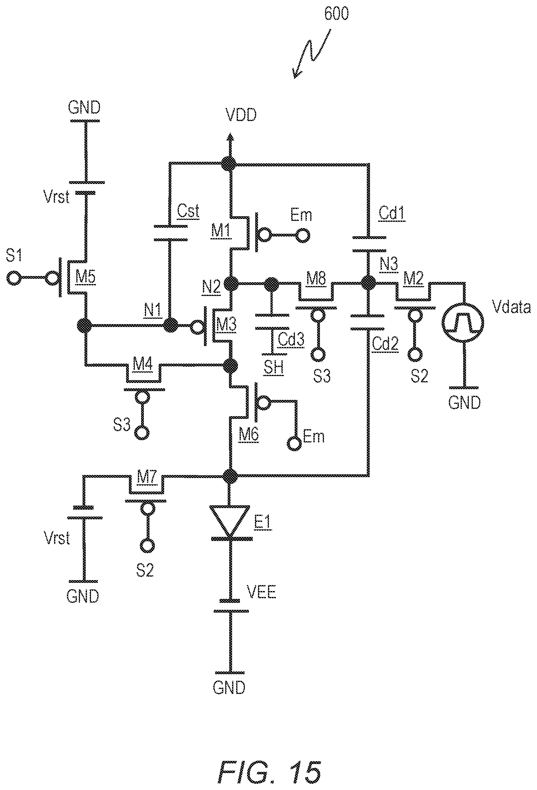 Patent US12322332 Figure 15 – Pixel circuit configured to control light-emitting element