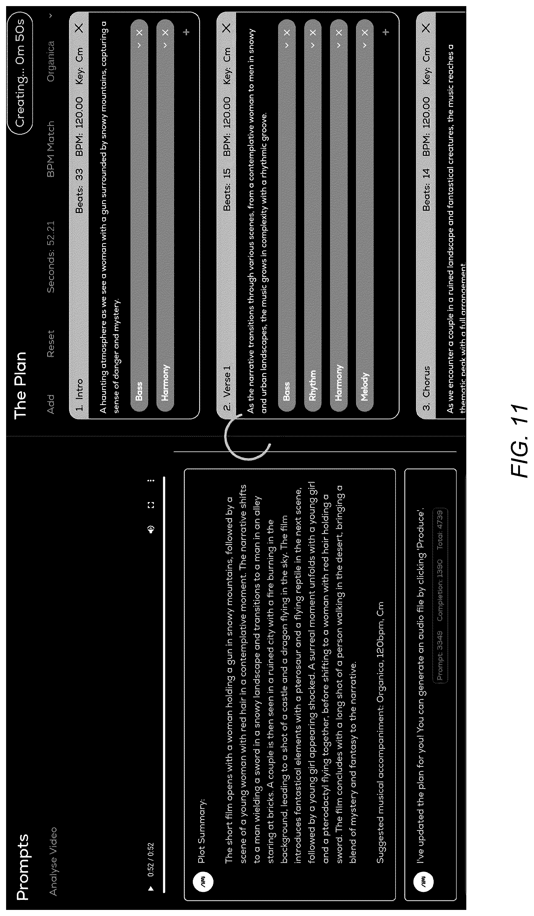 Patent US12322363 Figure 11 – Techniques for generating musical plan based on both explicit user parameter adjustments and automated parameter adjustments based on conversational interface