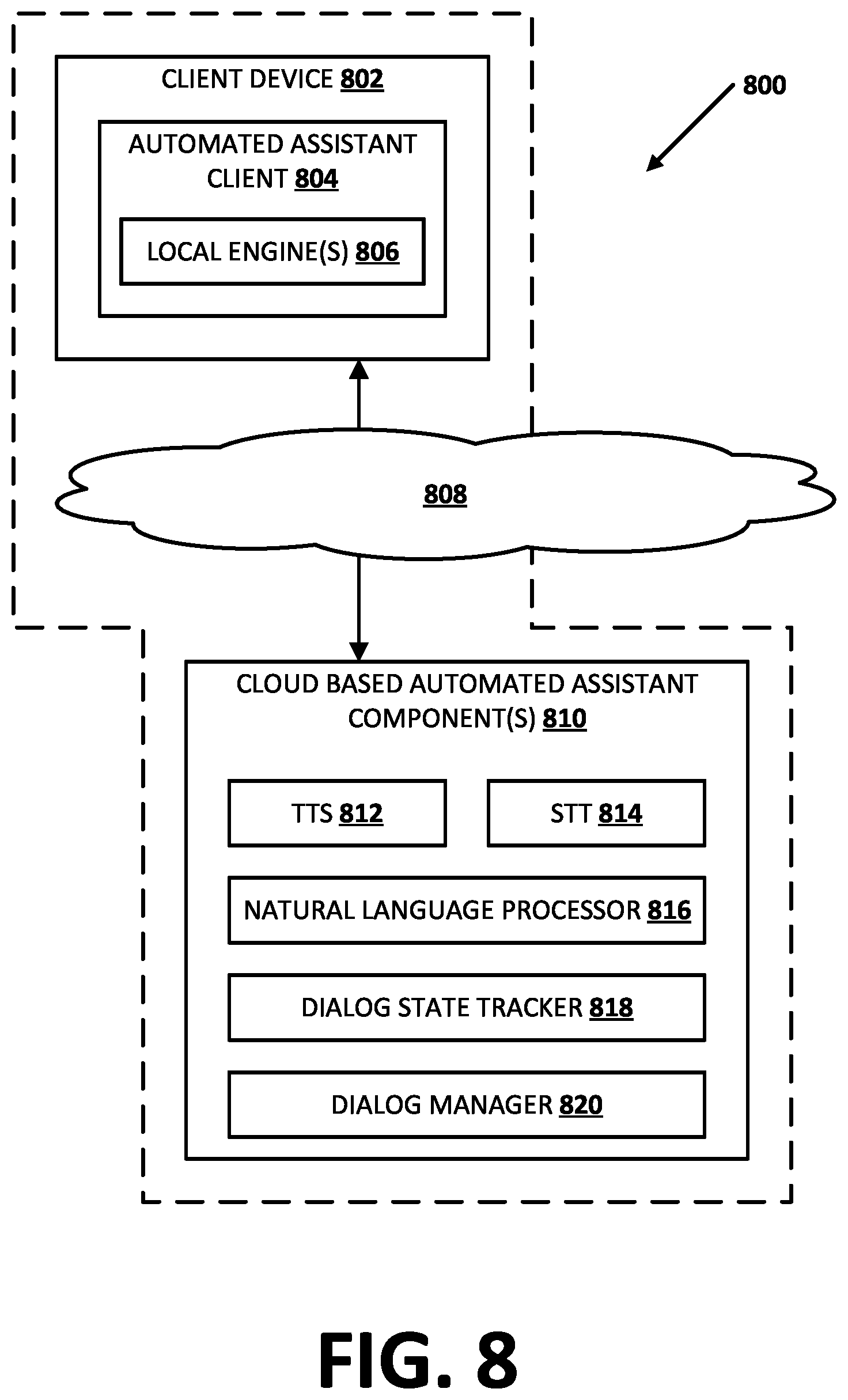 Patent US12322376 Figure 8 – Personalized speech query endpointing based on prior interaction(s) involving a specific phrase preceding an endpoint
