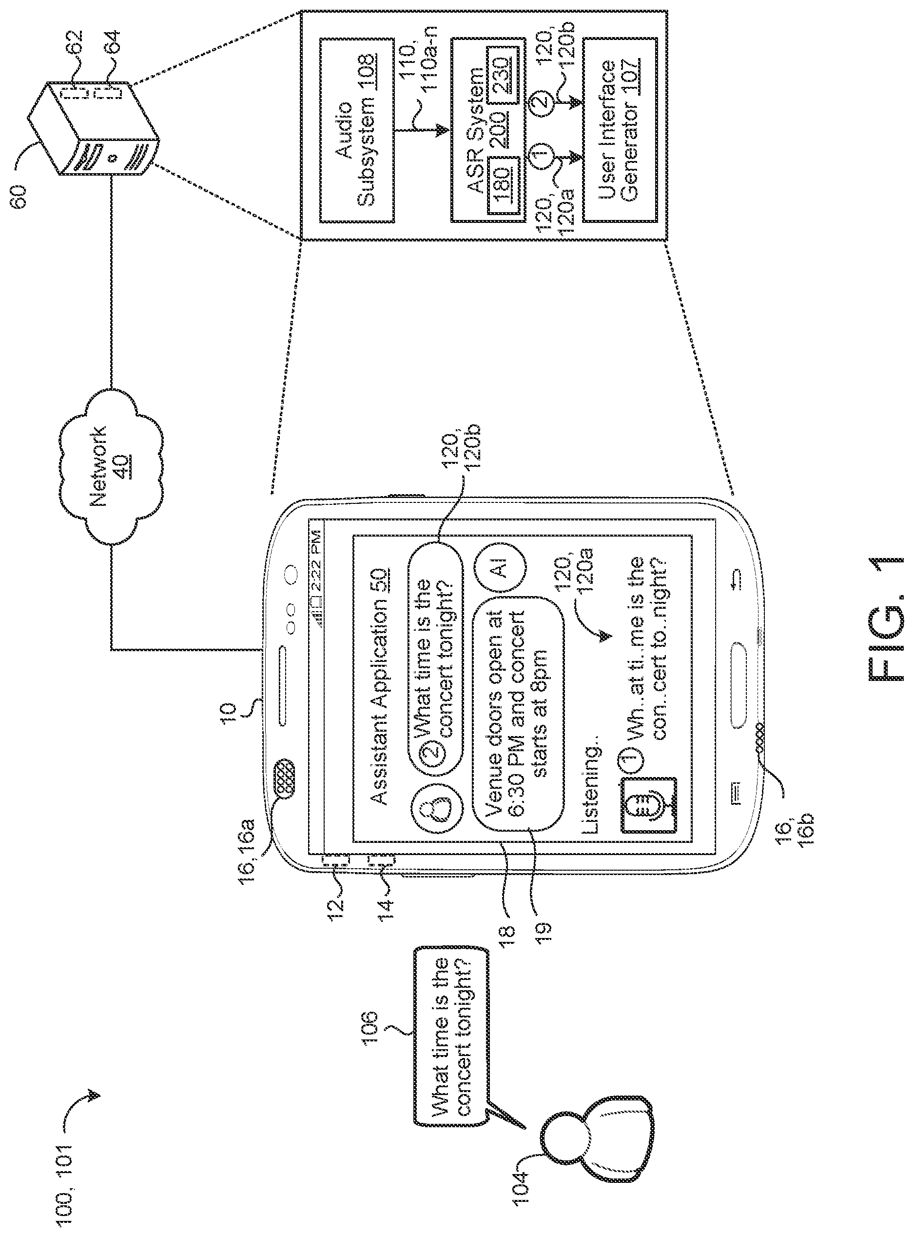 Patent US12322383 Figure 1 – Predicting word boundaries for on-device batching of end-to-end speech recognition models