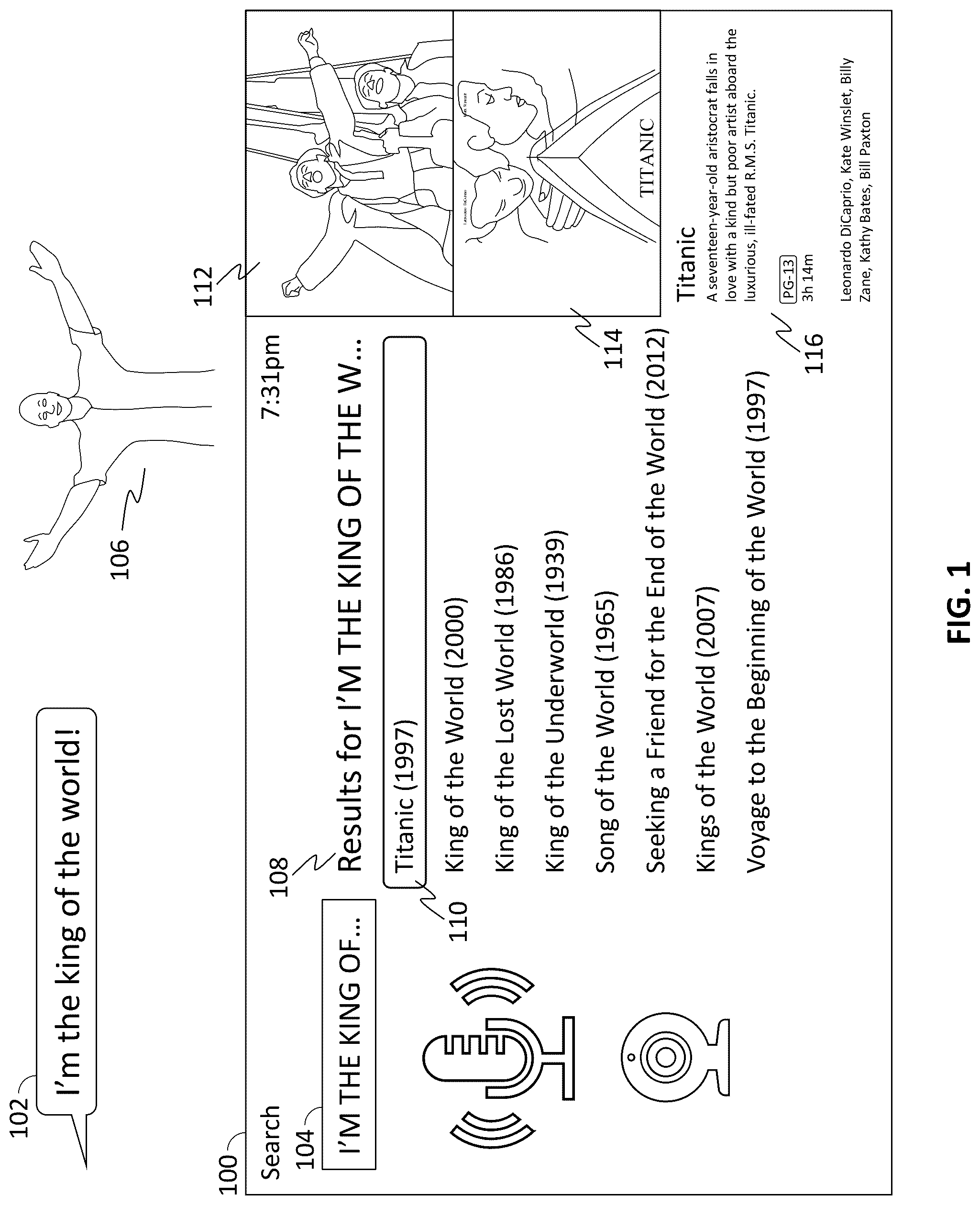 Patent US12322385 Figure 1 – Systems and methods for disambiguating a voice search query based on gestures