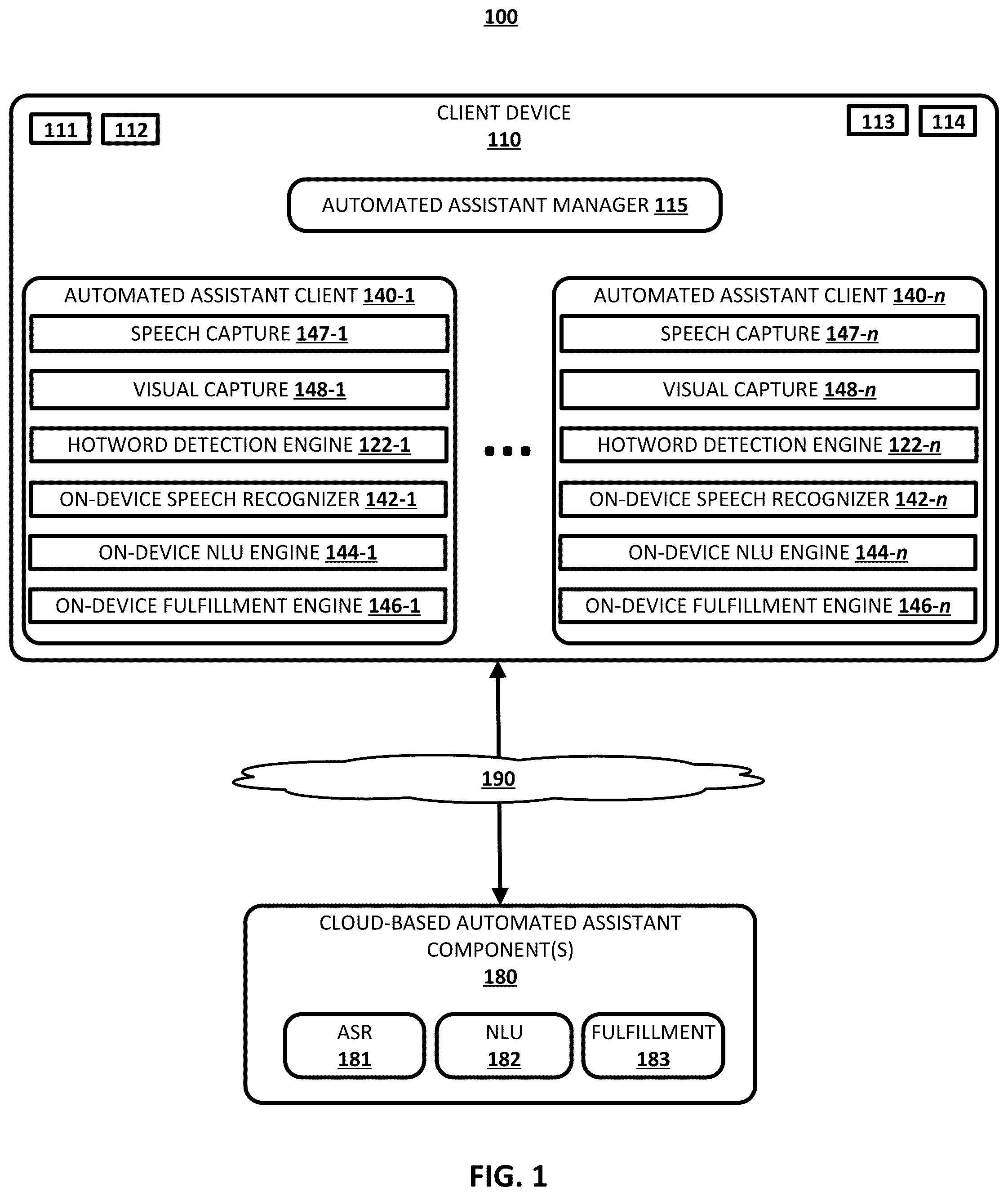 Patent US12322391 Figure 1 – Multiple concurrent voice assistants