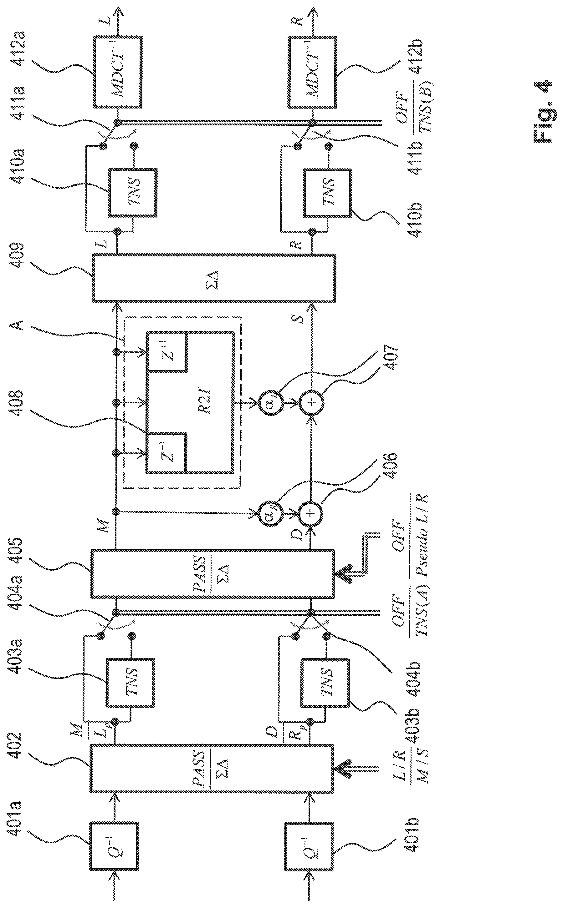 Patent US12322399 Figure 4 – MDCT-based complex prediction stereo coding
