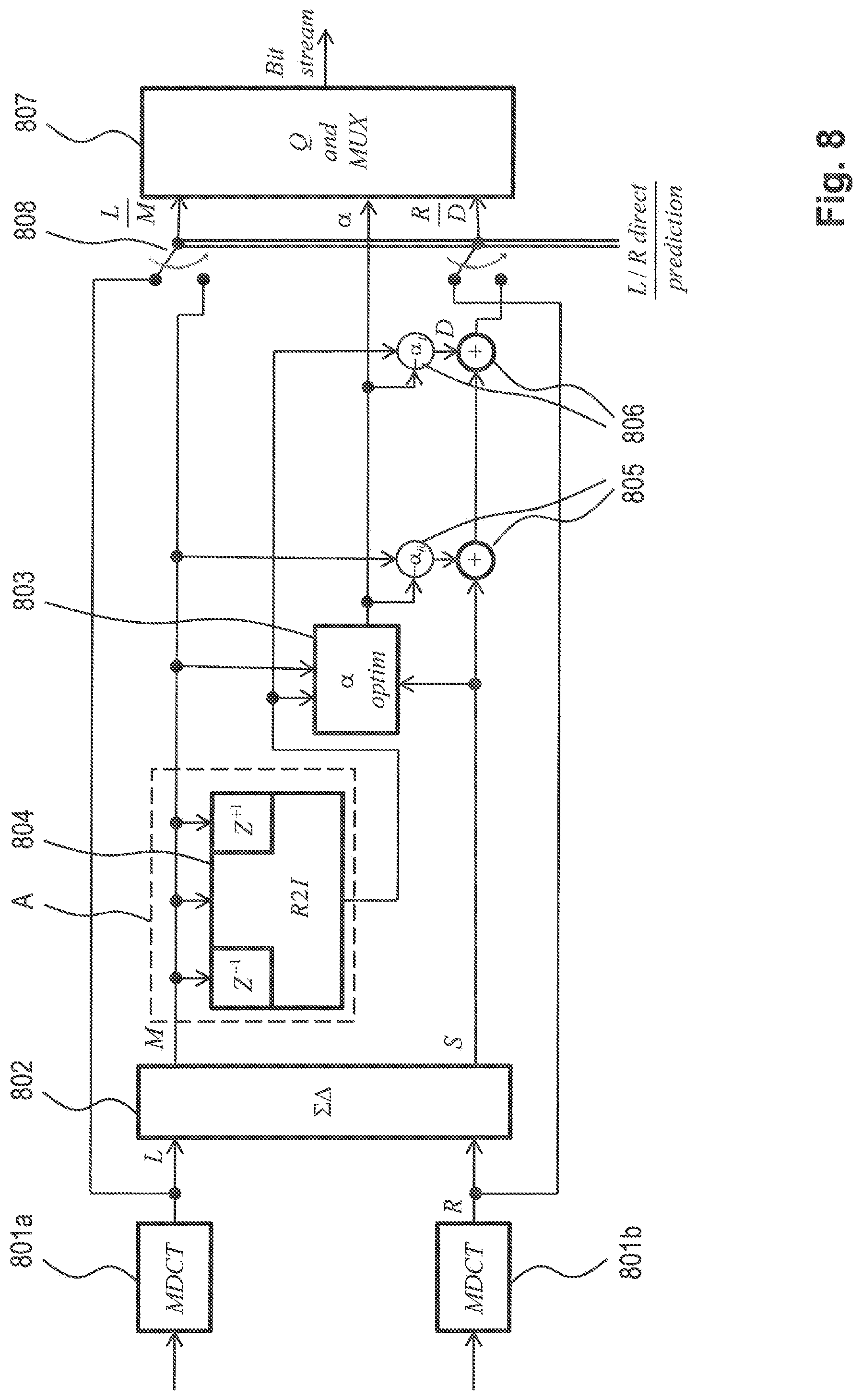 Patent US12322399 Figure 8 – MDCT-based complex prediction stereo coding