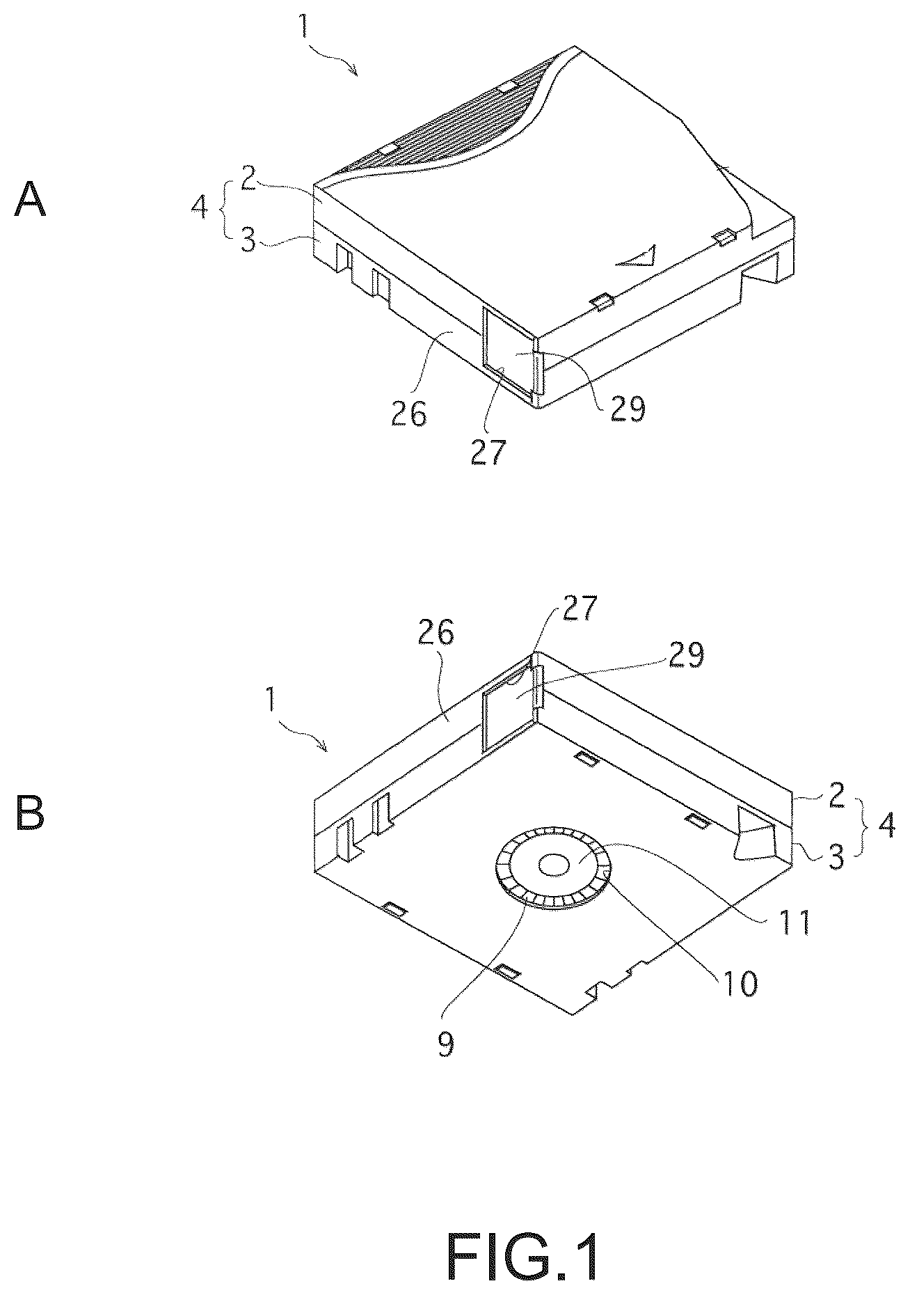 Patent US12322415 Figure 1 – Tape reel with reel hub having expanding outer peripheral regions, tape cartridge, and apparatus for producing tape reel