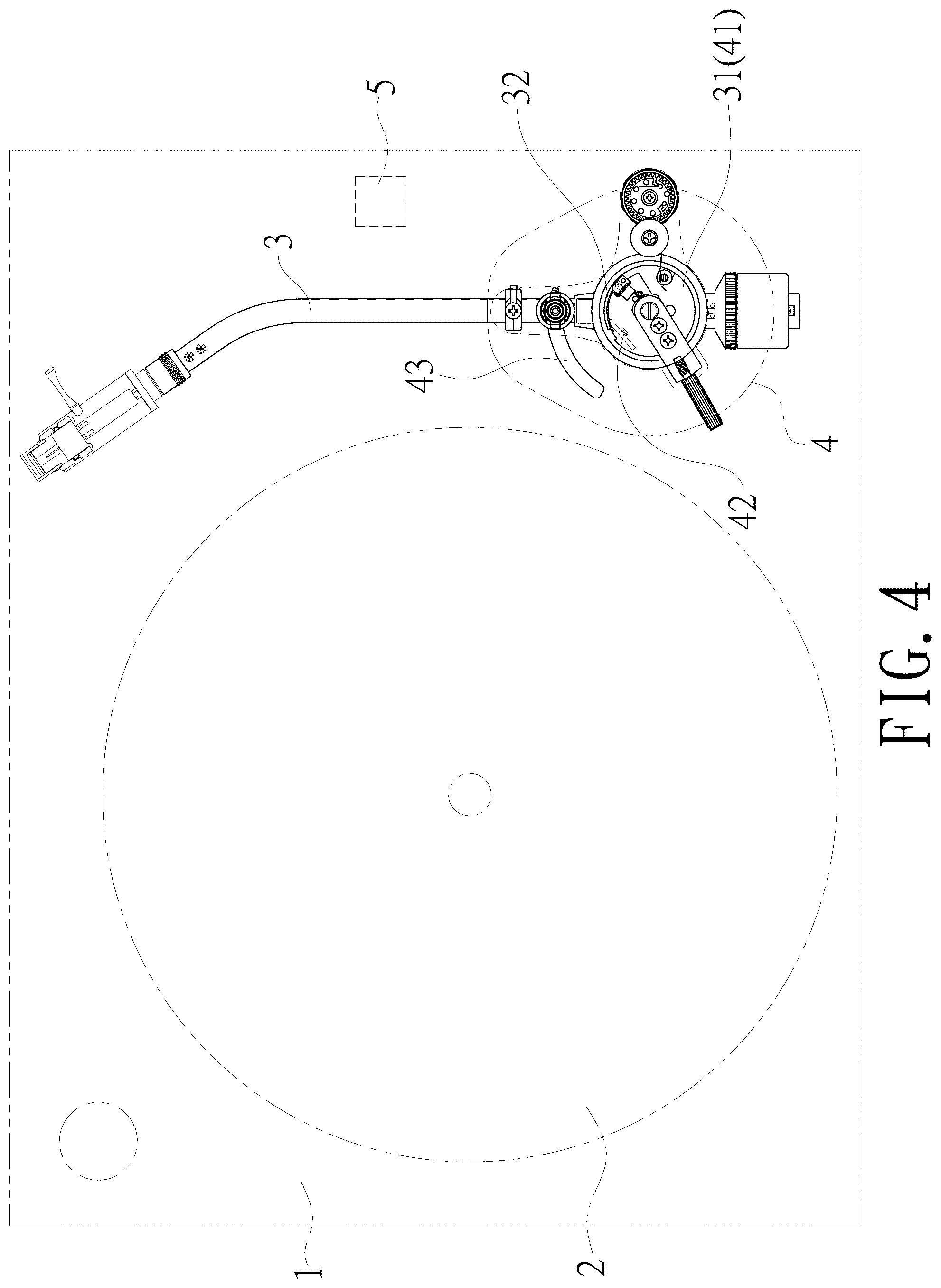 Patent US12322418 Figure 4 – Vinyl record player automatic stop and lift tonearm structure
