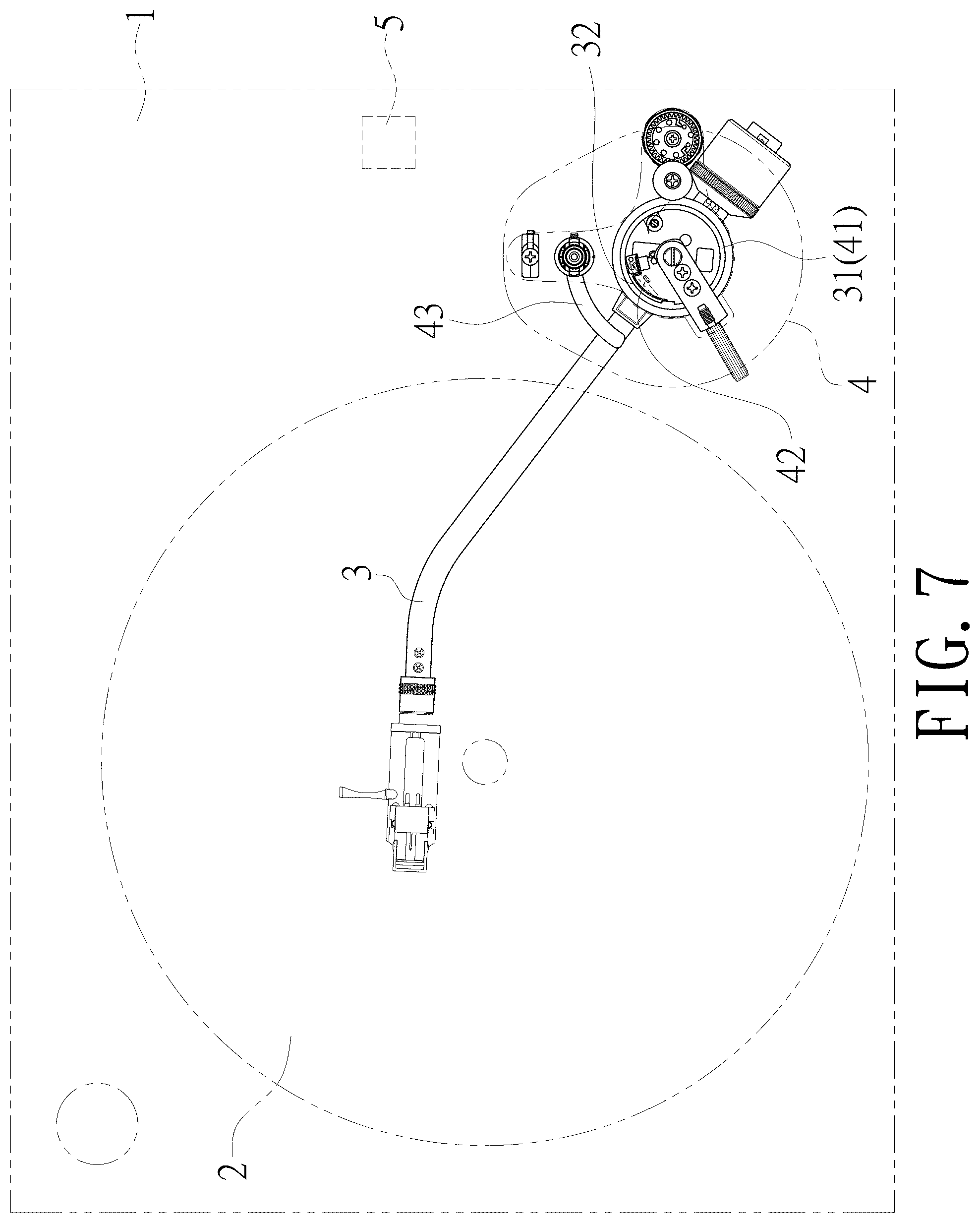 Patent US12322418 Figure 7 – Vinyl record player automatic stop and lift tonearm structure