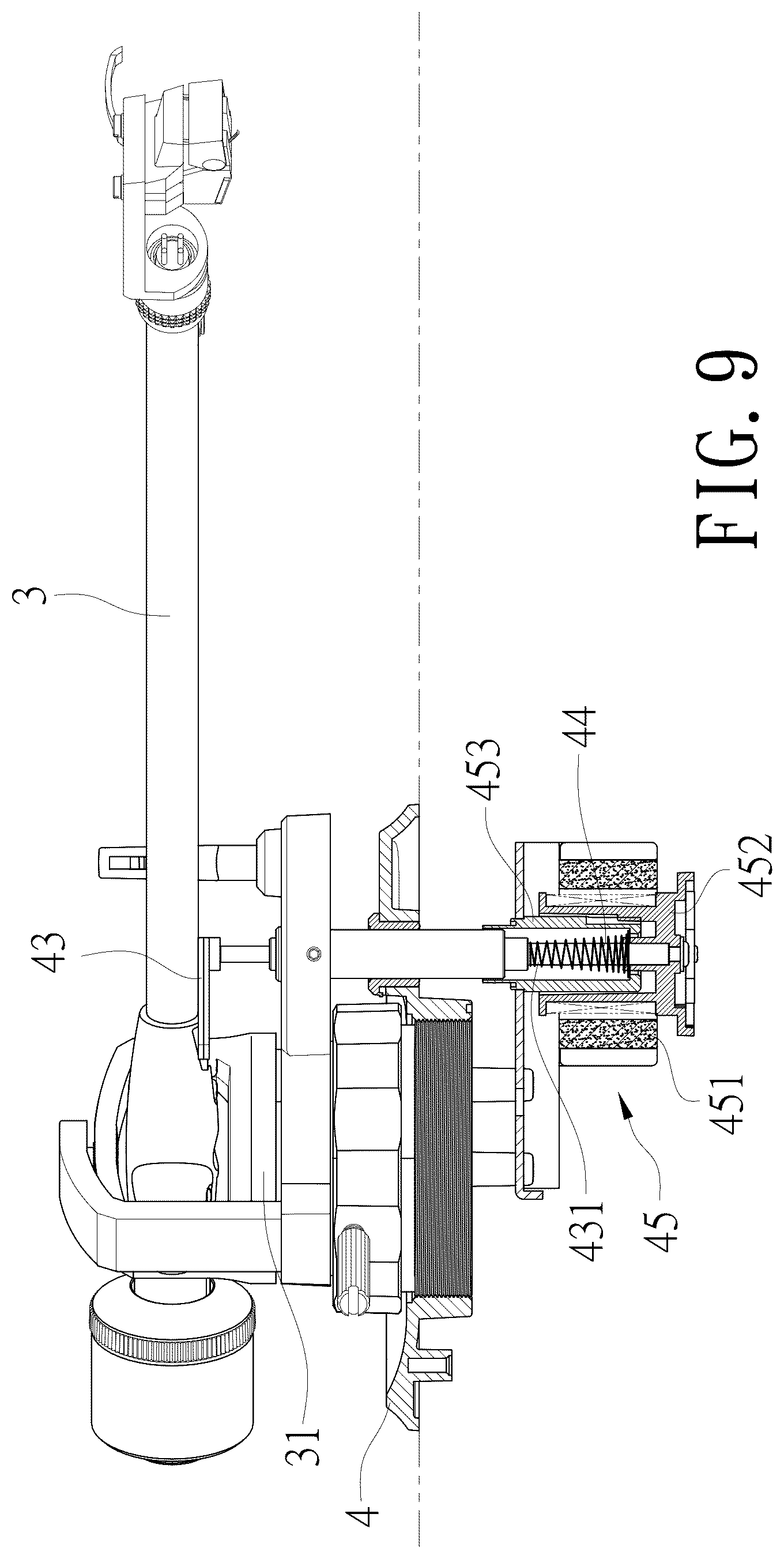 Patent US12322418 Figure 9 – Vinyl record player automatic stop and lift tonearm structure