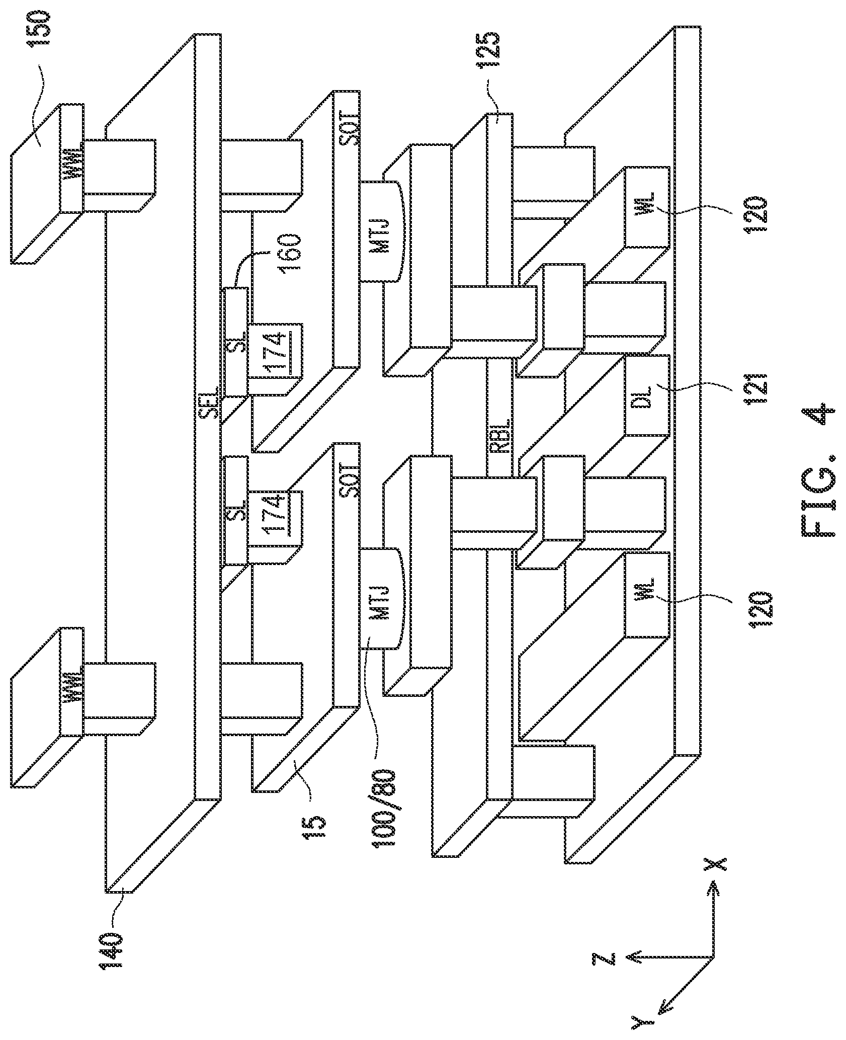 Patent US12322428 Figure 4 – SOT-MRAM with shared selector