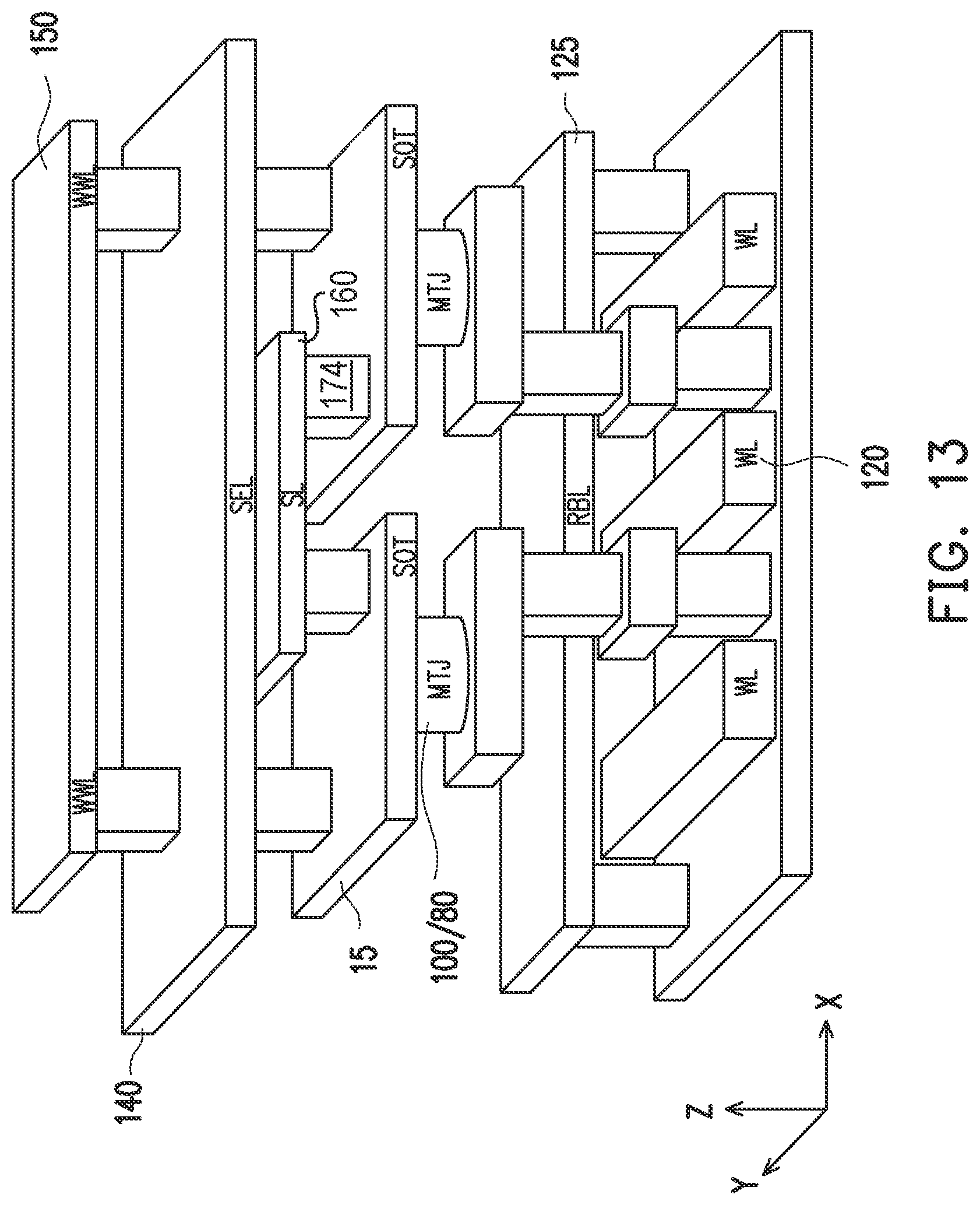 Patent US12322428 Figure 13 – SOT-MRAM with shared selector