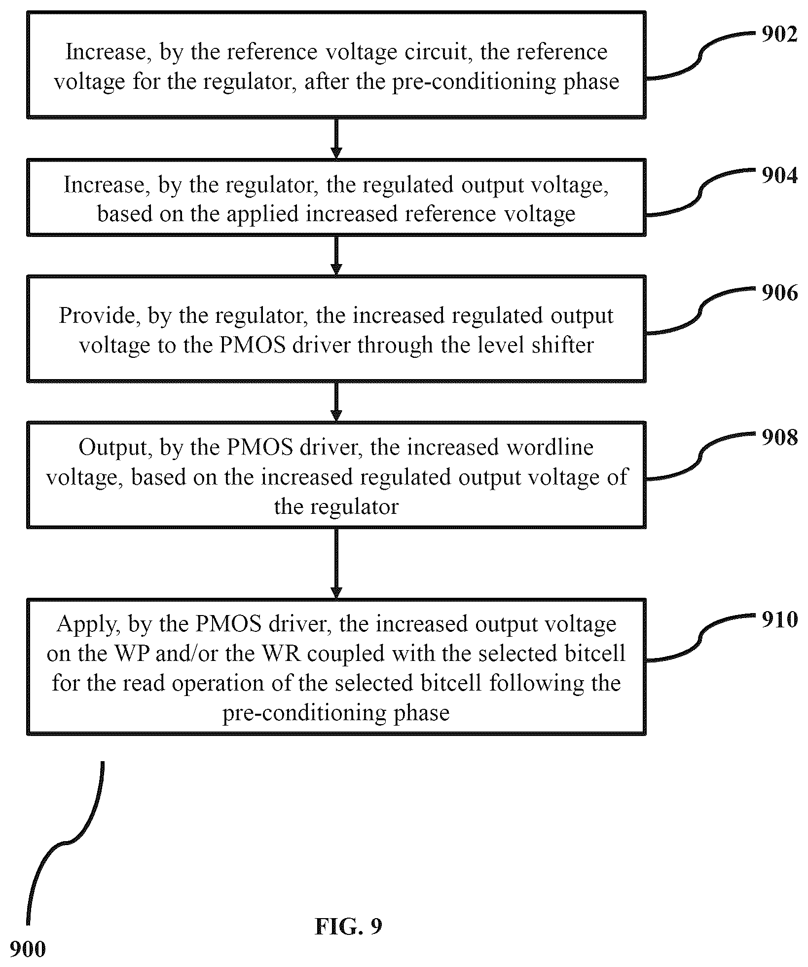 Patent US12322446 Figure 10 – Reduced word line voltage during discharge phase of read operation