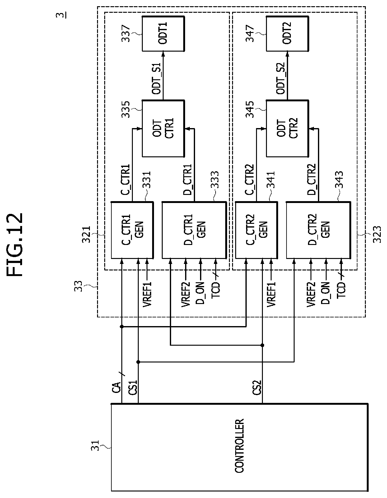 Patent US12322470 Figure 12 – Semiconductor devices and semiconductor systems calibrating termination resistance