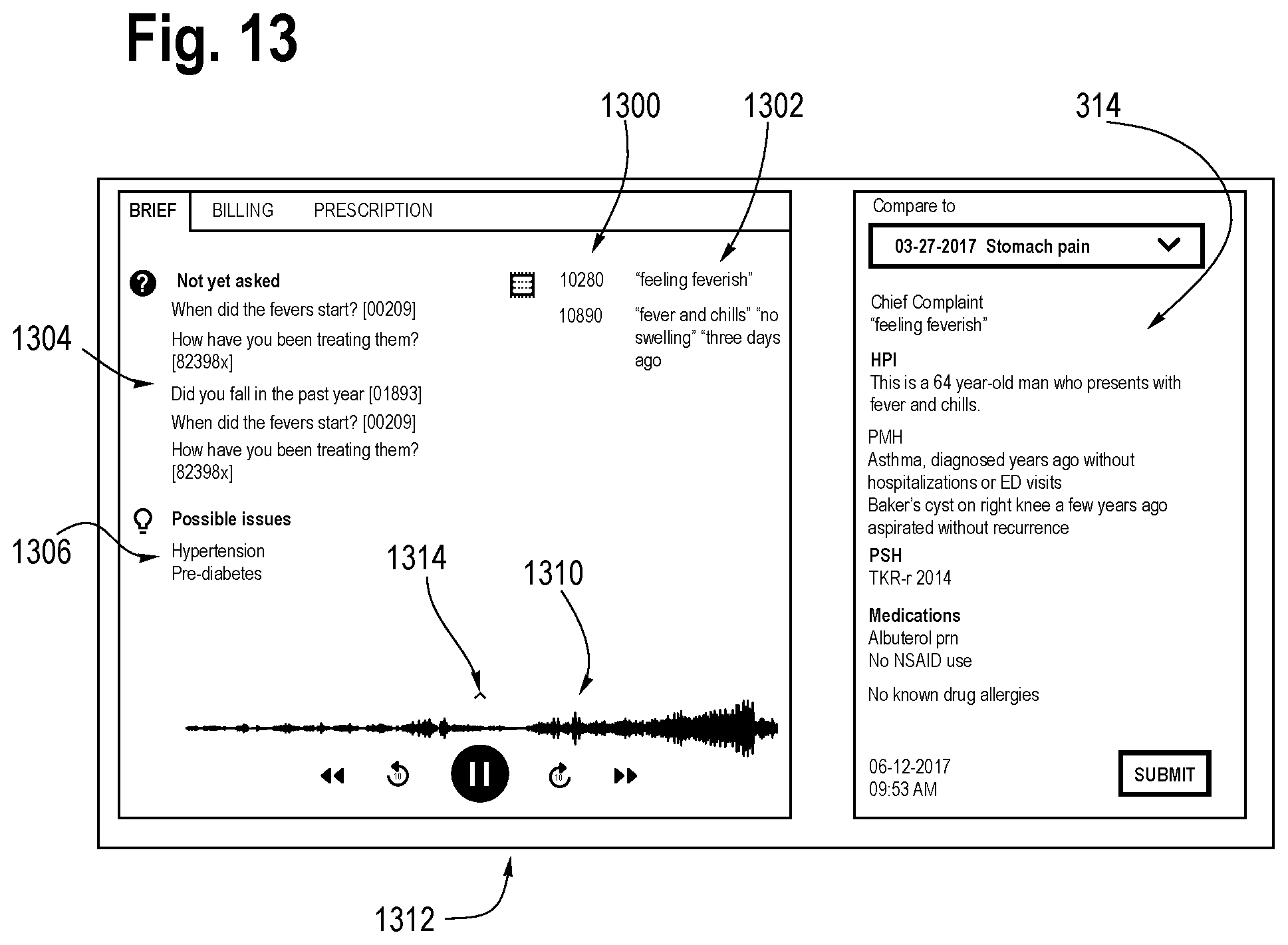 Patent US12322511 Figure 7 – Interface for patient-provider conversation and auto-generation of note or summary