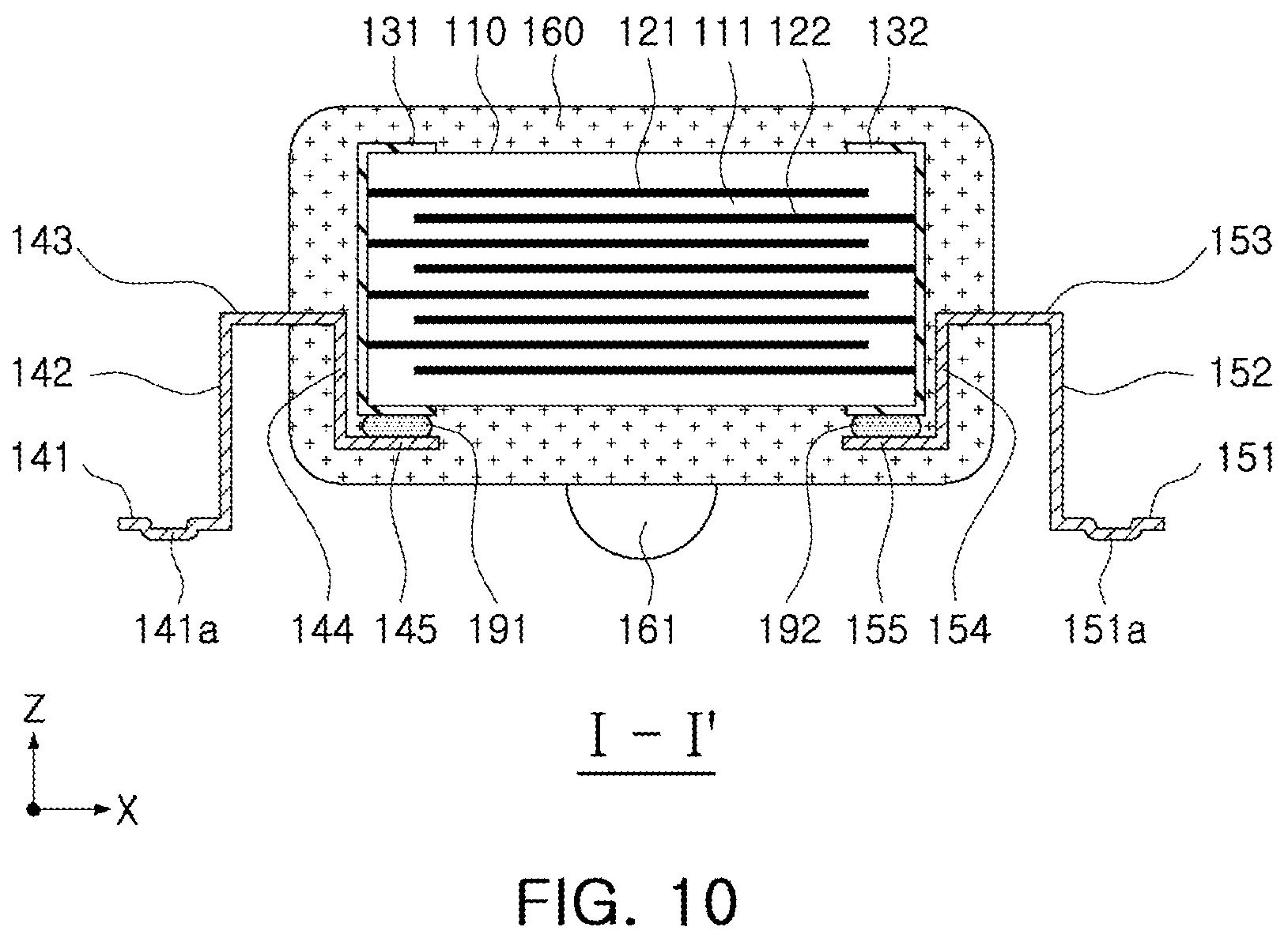 Patent US12322557 Figure 7 – Electronic component and board having the same mounted thereon