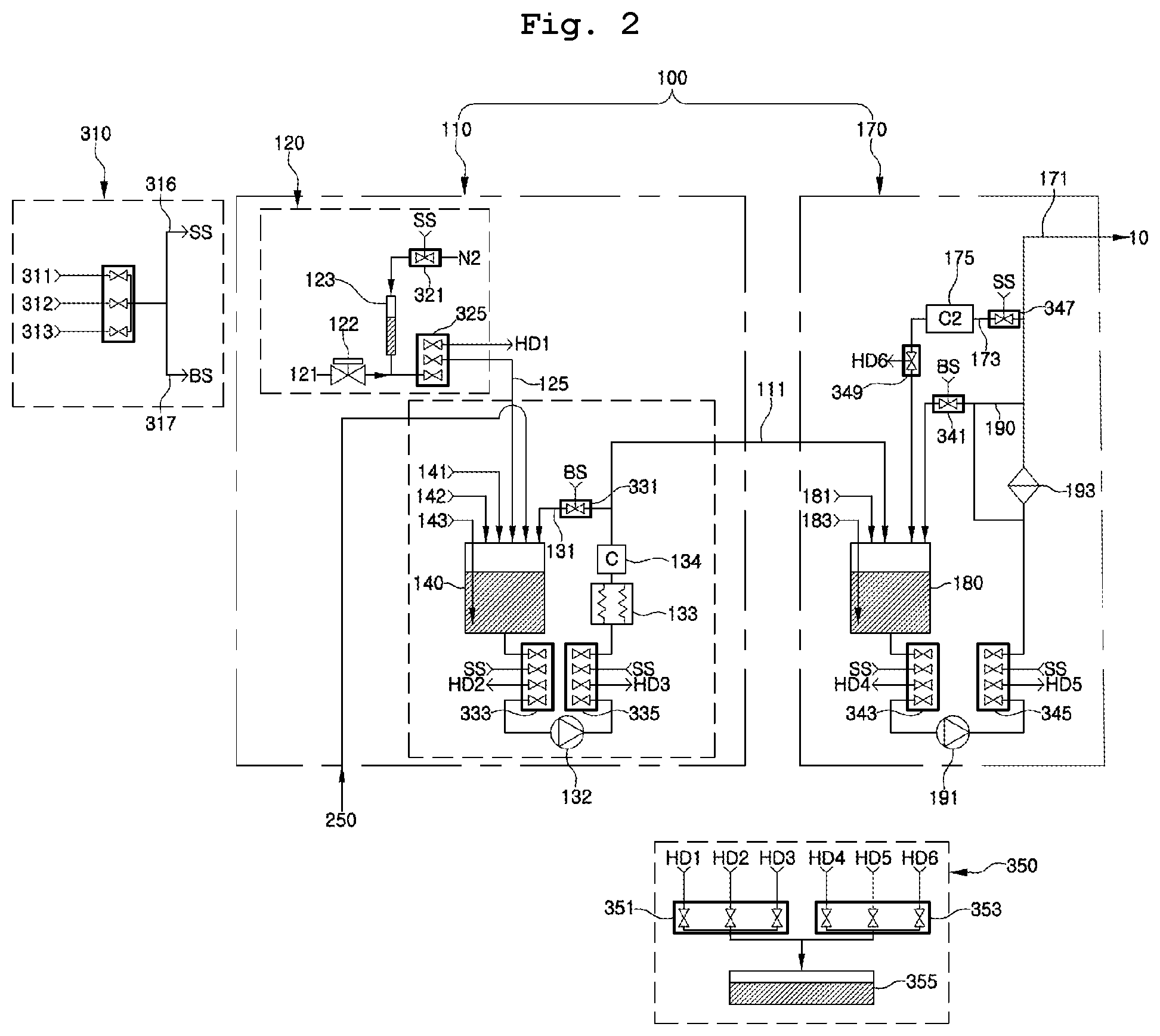 Patent US12322610 Figure 2 – Processing liquid supply apparatus and method of removing solids from processing liquid supply apparatus