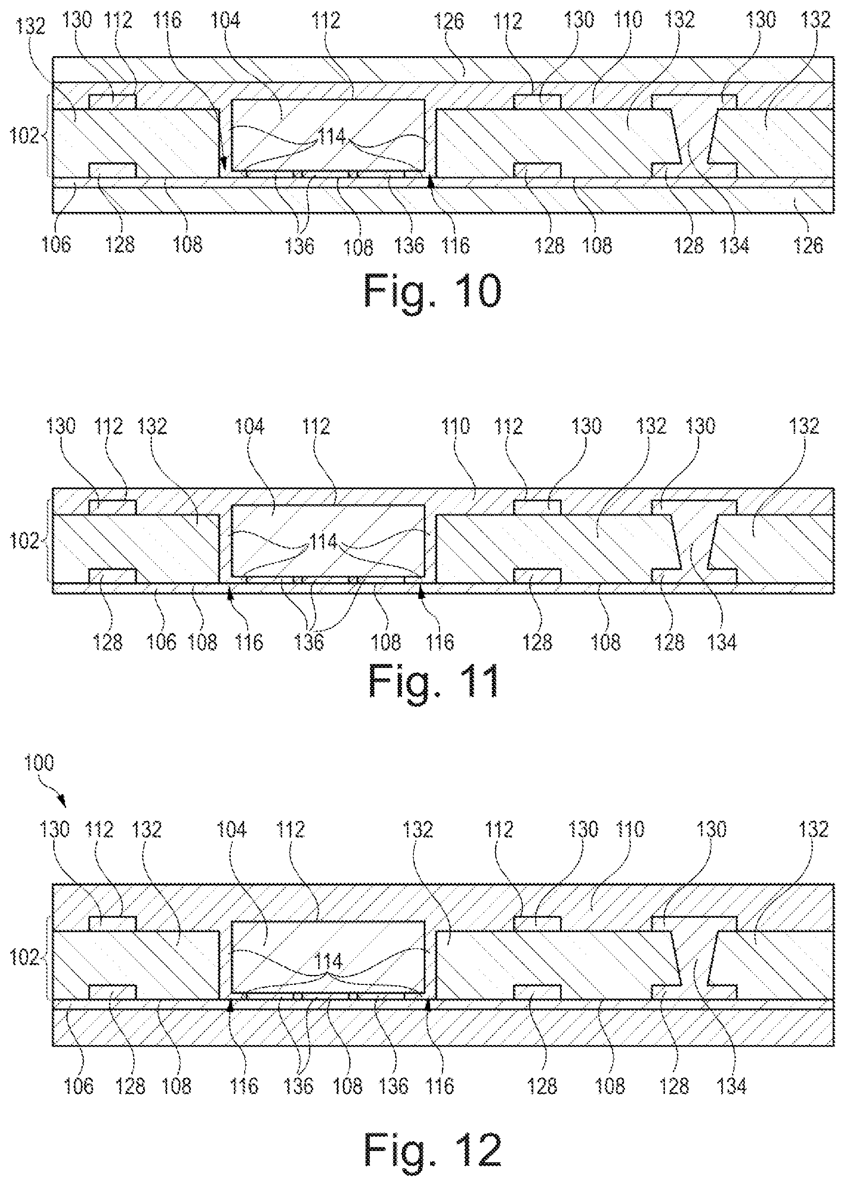 Patent US12322622 Figure 4 – Component carrier with gap around component core and filled with first material in bottom portion and with second material in top portion