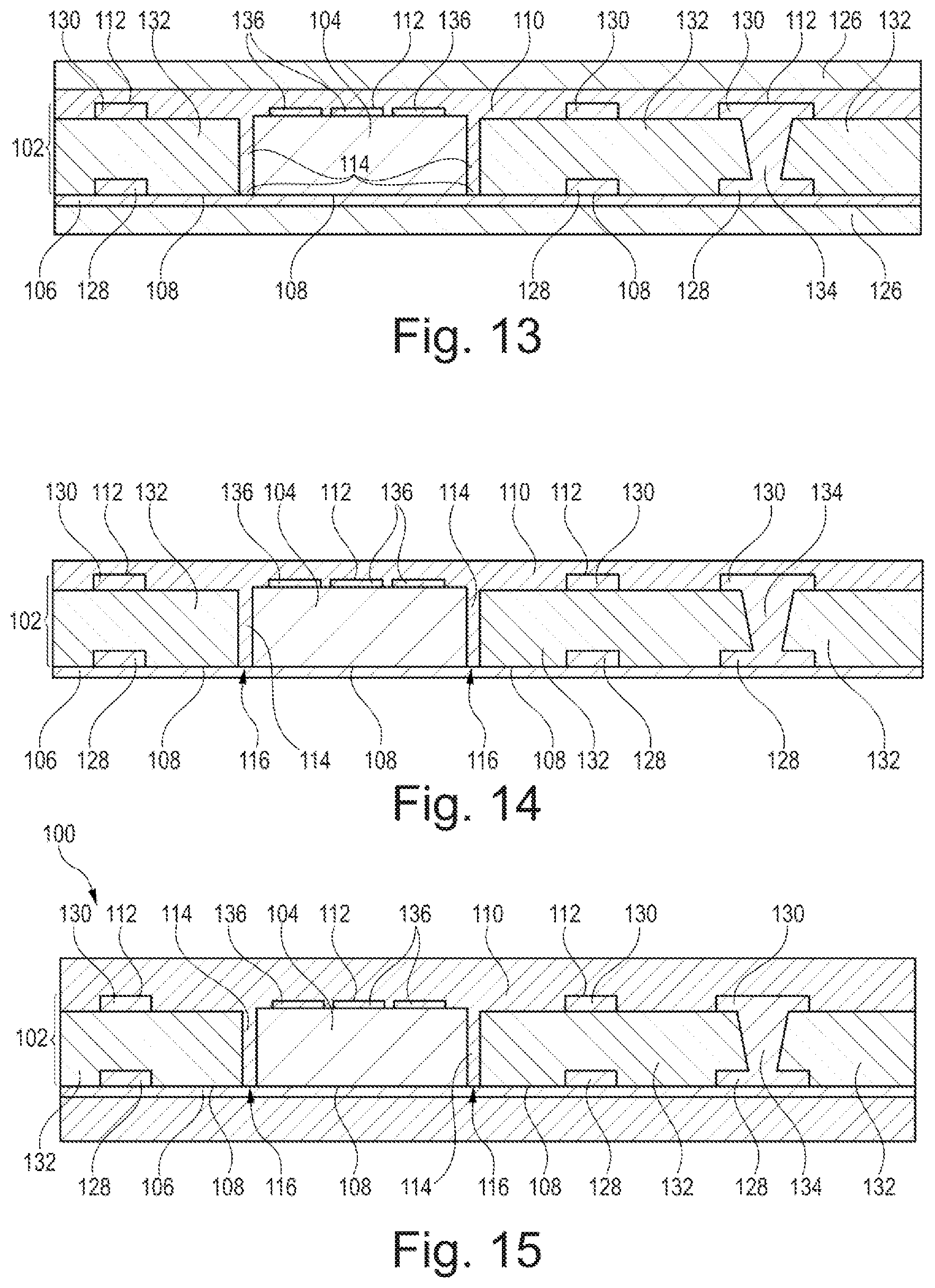Patent US12322622 Figure 5 – Component carrier with gap around component core and filled with first material in bottom portion and with second material in top portion